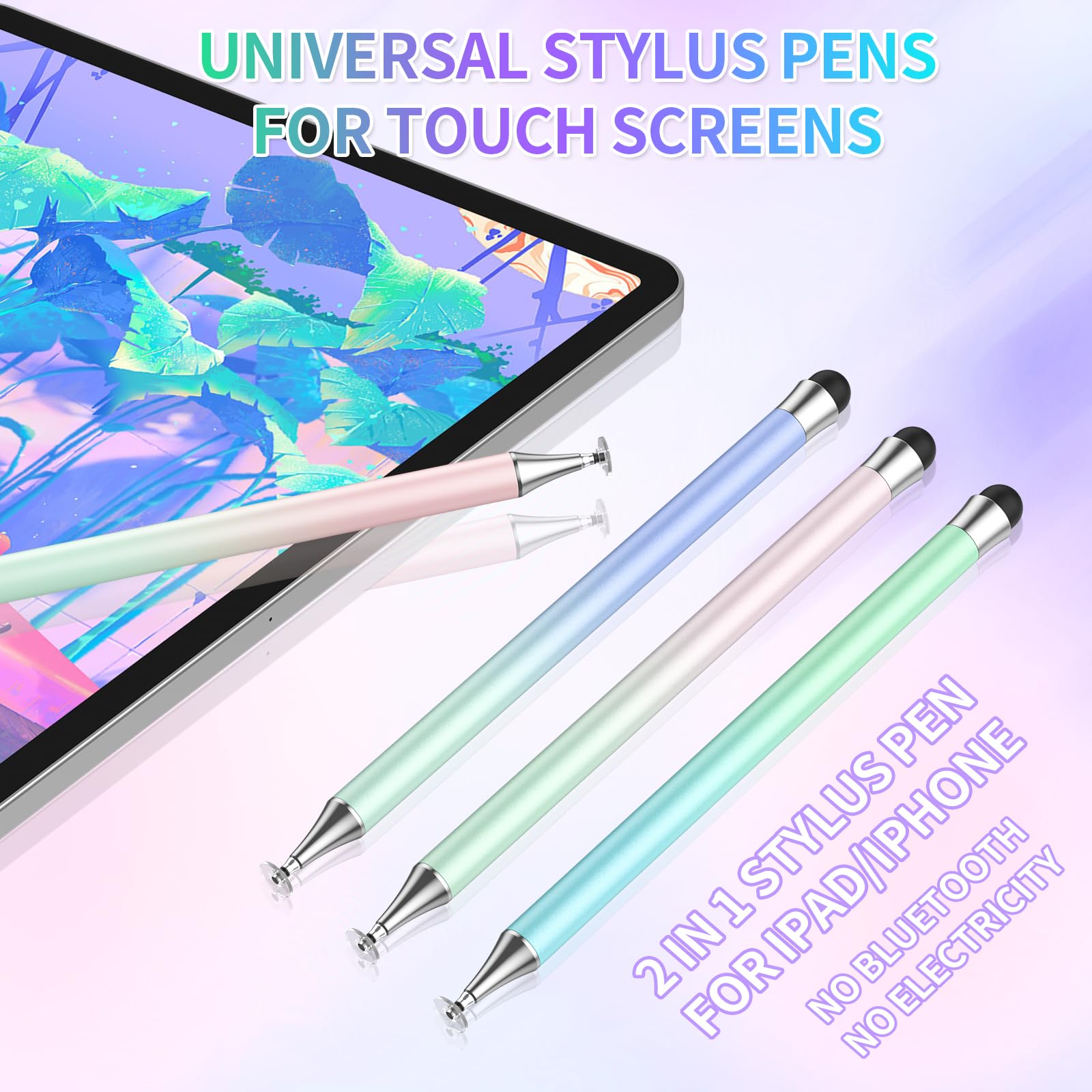 4-Pack Stylus Pens for iPad, iPhone & Android Tablets - 2-in-1 Disc & Fiber Tip Touch Screen Pen | Compatible with Apple Pencil & All Capacitive Screens | Perfect for Drawing, Note-Taking & Digital Signatures