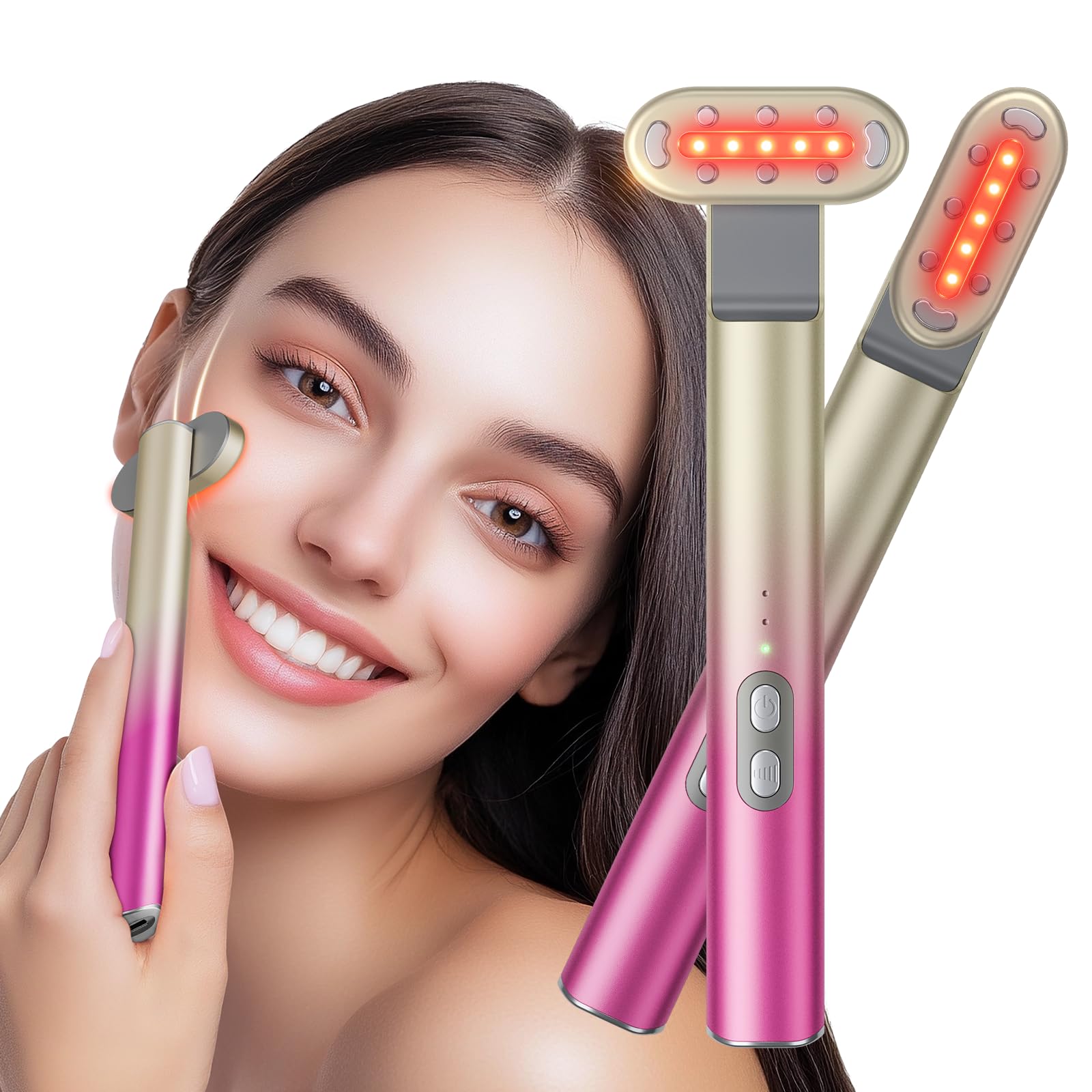7 in 1 Red Light Therapy Device for Face & Eye Care - Home Use Skincare Equipment with Red & Blue Light Modes (Gradient Purple Pink) - Perfect for Anti-Aging, Wrinkle Reduction & Skin Rejuvenation at Home or Salon