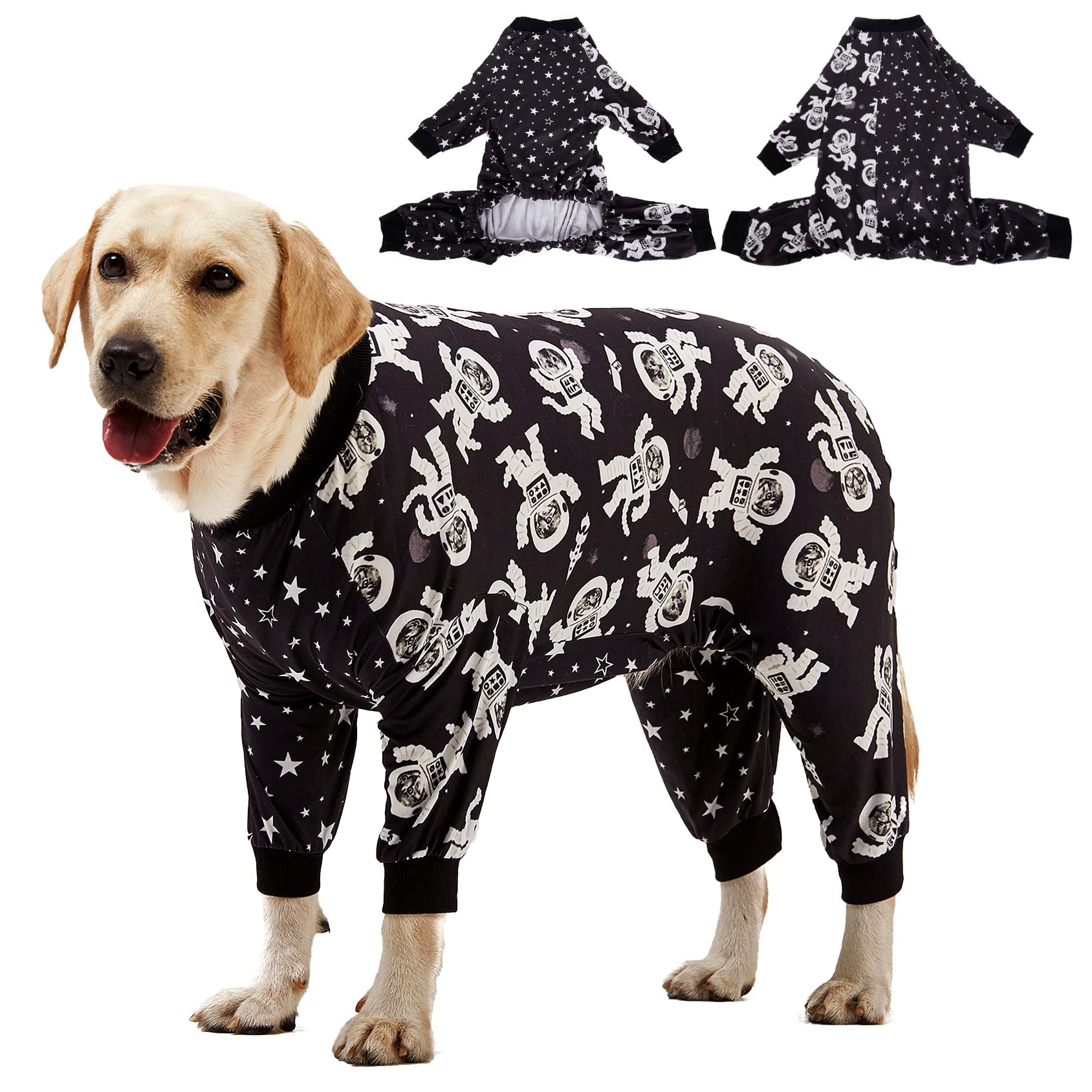 LovinPet Dog Pajamas for Large Breeds - Slim Fit Lightweight Pullover PJs with Full Coverage, Outer Space Astronaut Print - Perfect for Pitbulls & XL Dogs (2XL) - Cozy Nightwear for Indoor Lounging & Cute Photo Ops