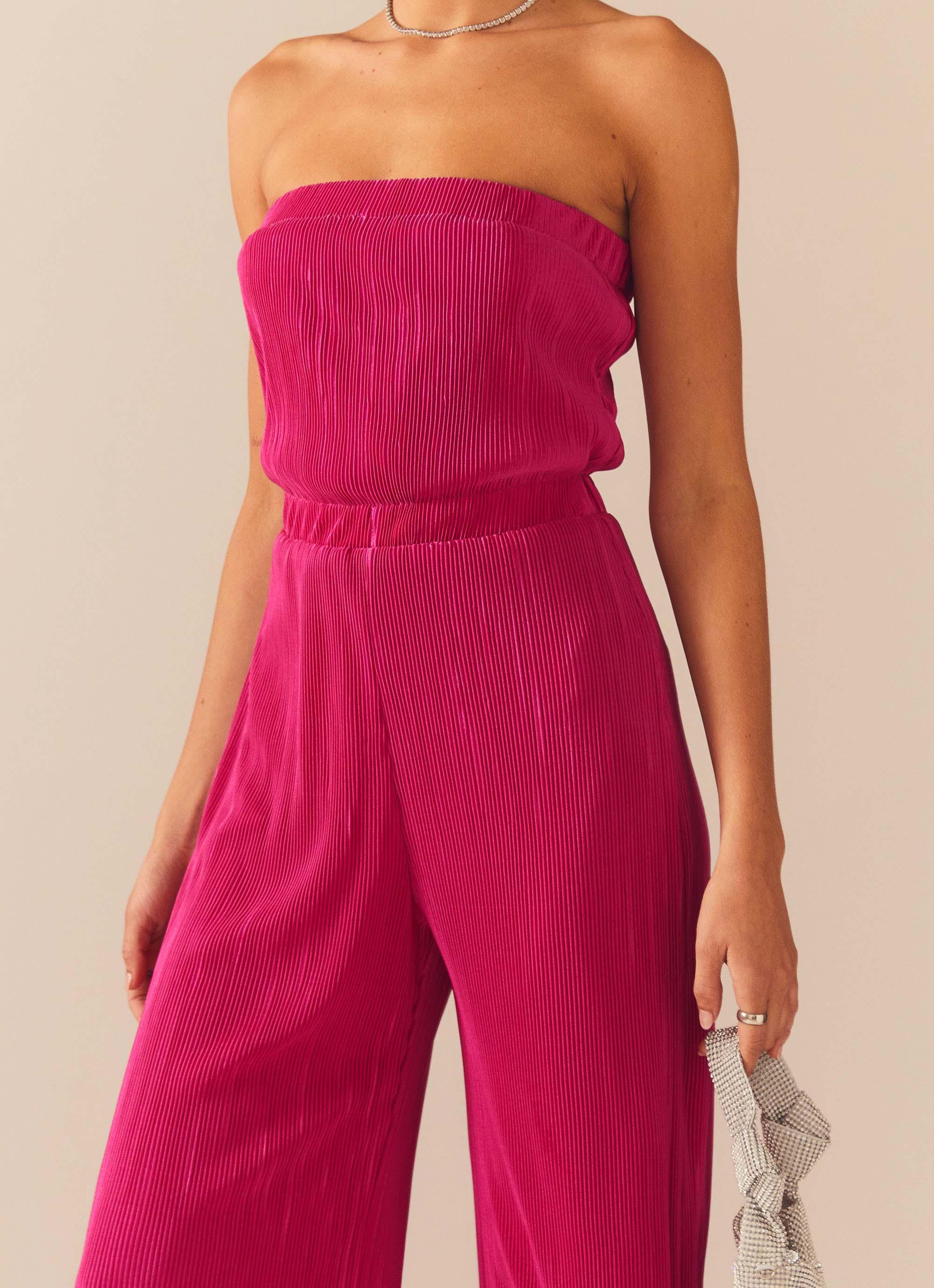 Stylish Magenta Plisse Jumpsuit for Women - Trendy One-Piece Romper with Comfortable Fit | Perfect for Summer Outfits, Beach Vacations & Night Out Parties