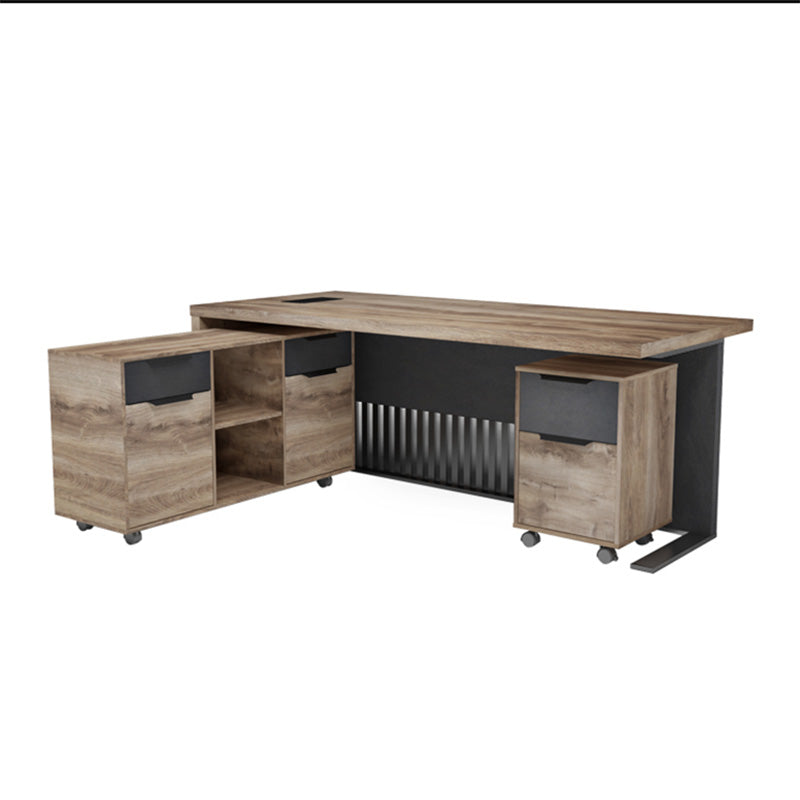 AFTAN BLACK HAWK Limited Edition Executive Desk with Pedestal & Left Mobile Return - 180cm Warm Oak & Black Finish - Premium Office Furniture for Home & Business Workspaces