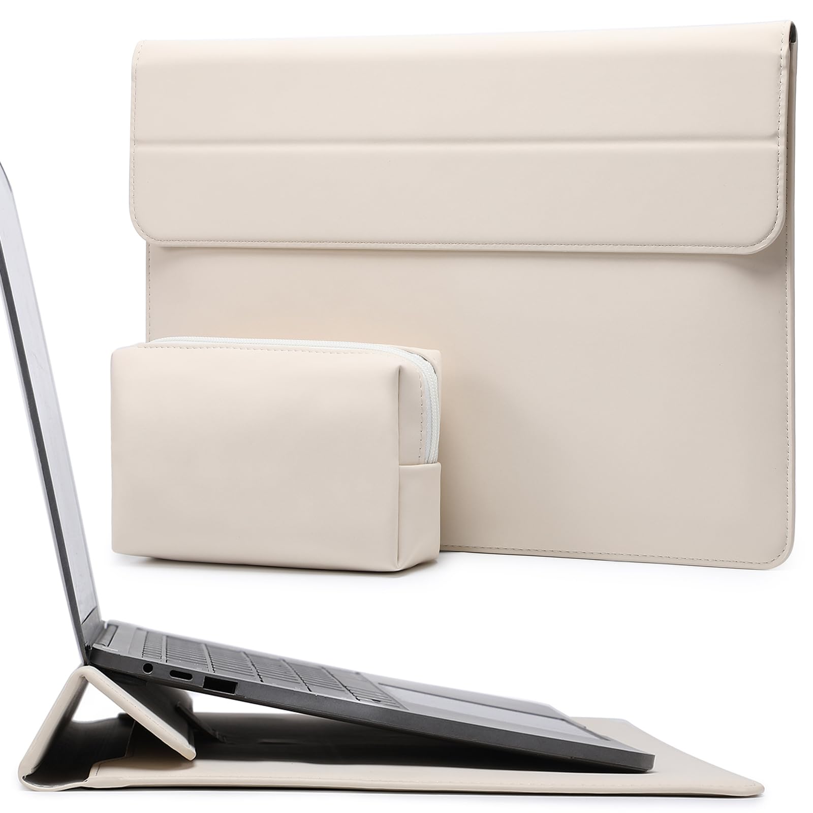 Premium 15-16 Inch Laptop Sleeve with Built-in Stand - Compatible with MacBook Pro 16 M4/M3/M2/M1 Pro/Max (2024-2019), Dell XPS 15, MacBook Pro 15 (2015-2012), Samsung Galaxy Book Flex/Pro 15 - Beige Protective Case for Work, Travel & School