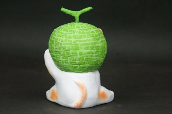 Nagahama Doll Japanese Maneki Neko (Beckoning Cat) Lucky Charm Figurine - Melon Color, Traditional Japanese Fortune Cat Statue for Home Decor & Office Feng Shui