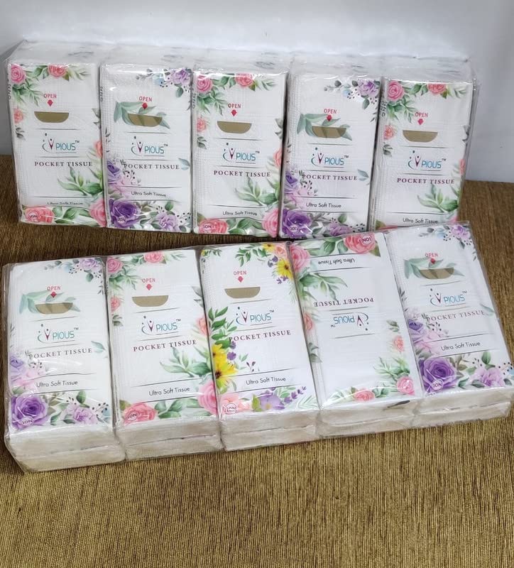 DYOMNIZY Soft Disposable Pocket Tissues - 20x20cm Travel Tissue Packs (10 Pulls/Pack) for Face, Hands & On-the-Go Use - Ideal for Women, Men & Kids | Perfect for Purse, Car, Office & Daily Outings