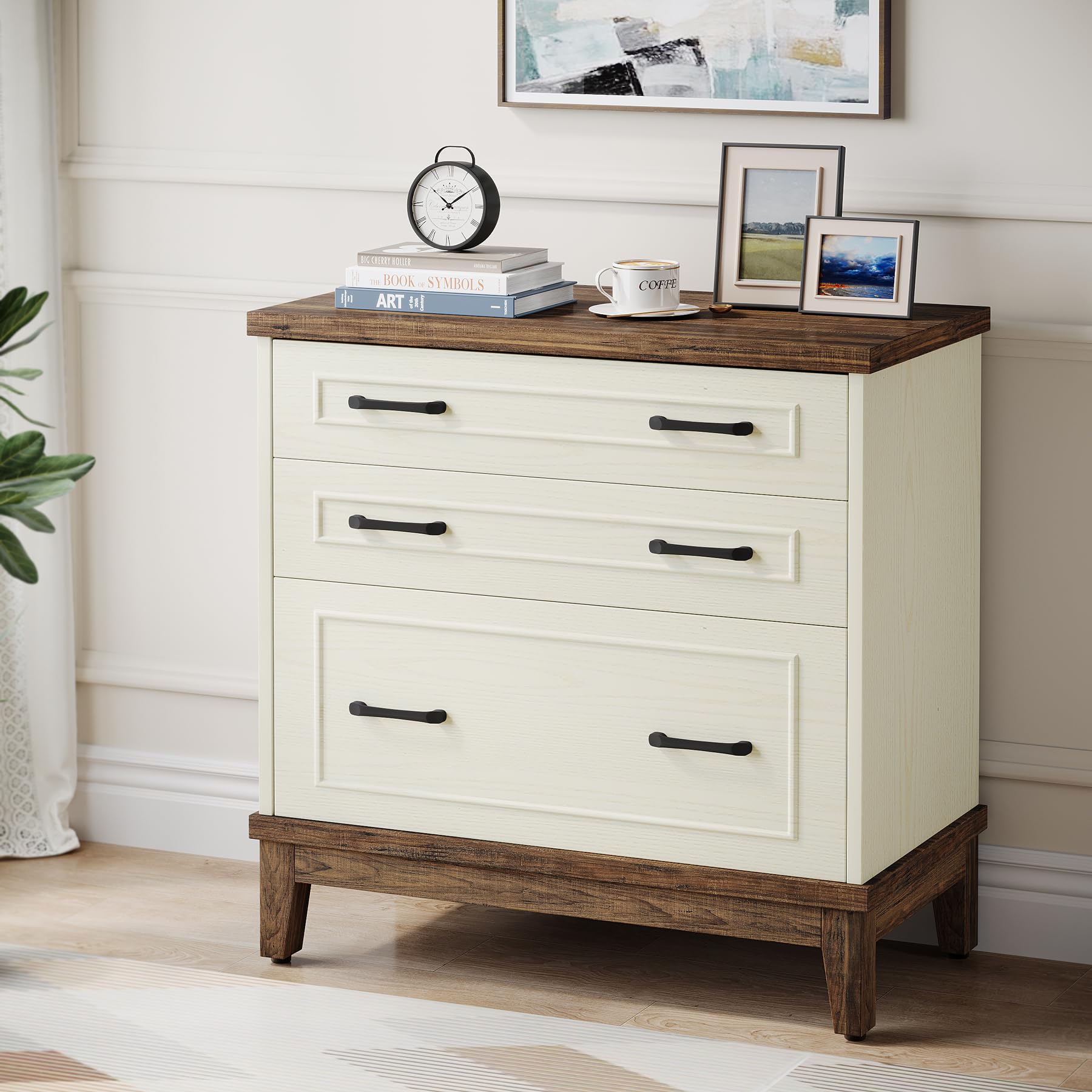 Tribesigns 3-Drawer Lateral File Cabinet for A4/Letter/Legal Size Documents - Wooden Office Storage Cabinet & Printer Stand in White/Walnut - Perfect for Home Office, Living Room & Workspace Organization