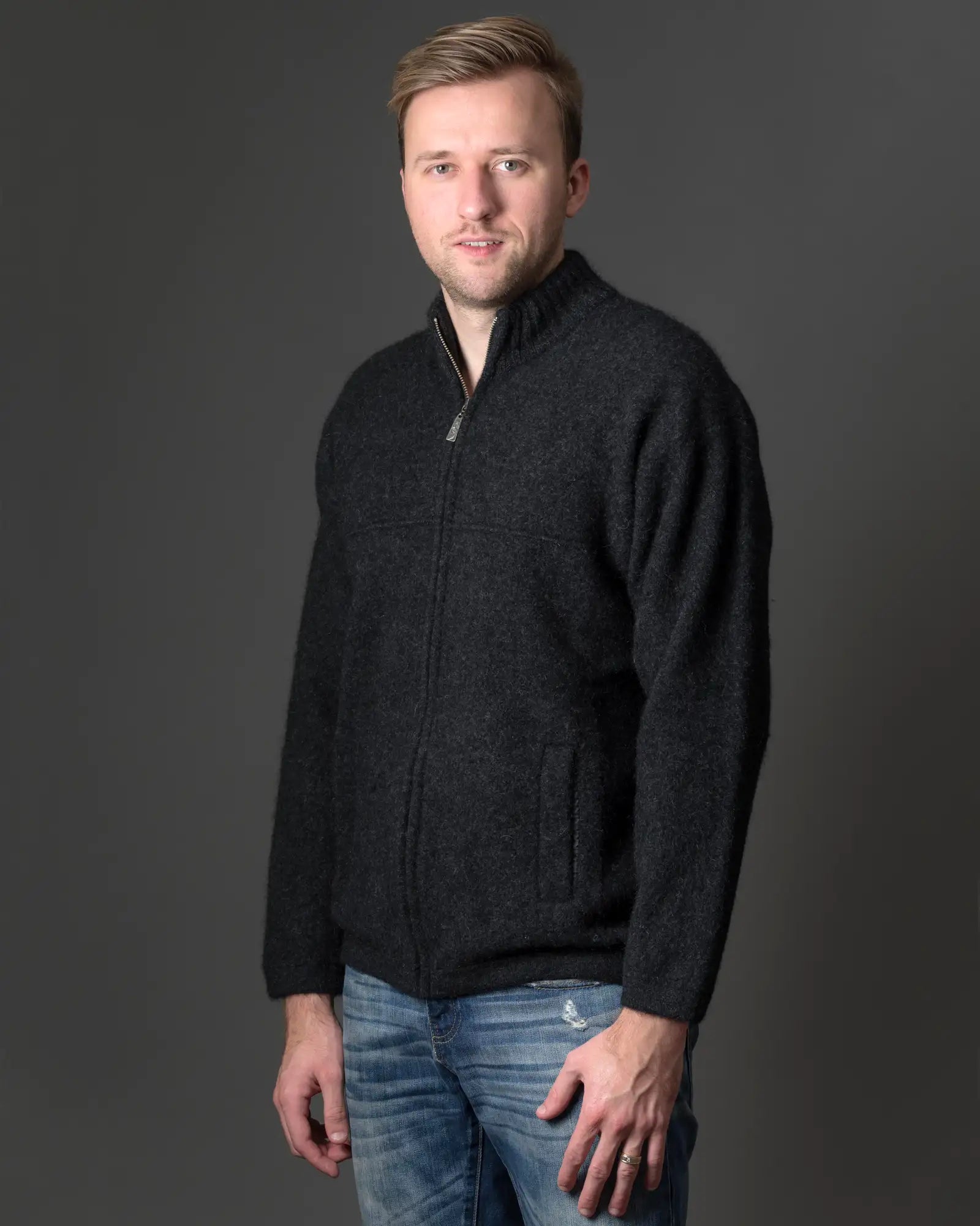 Charcoal Men's Possum Merino Felted Jacket - Warm Winter Outdoor Coat for Hiking & Camping | NE029