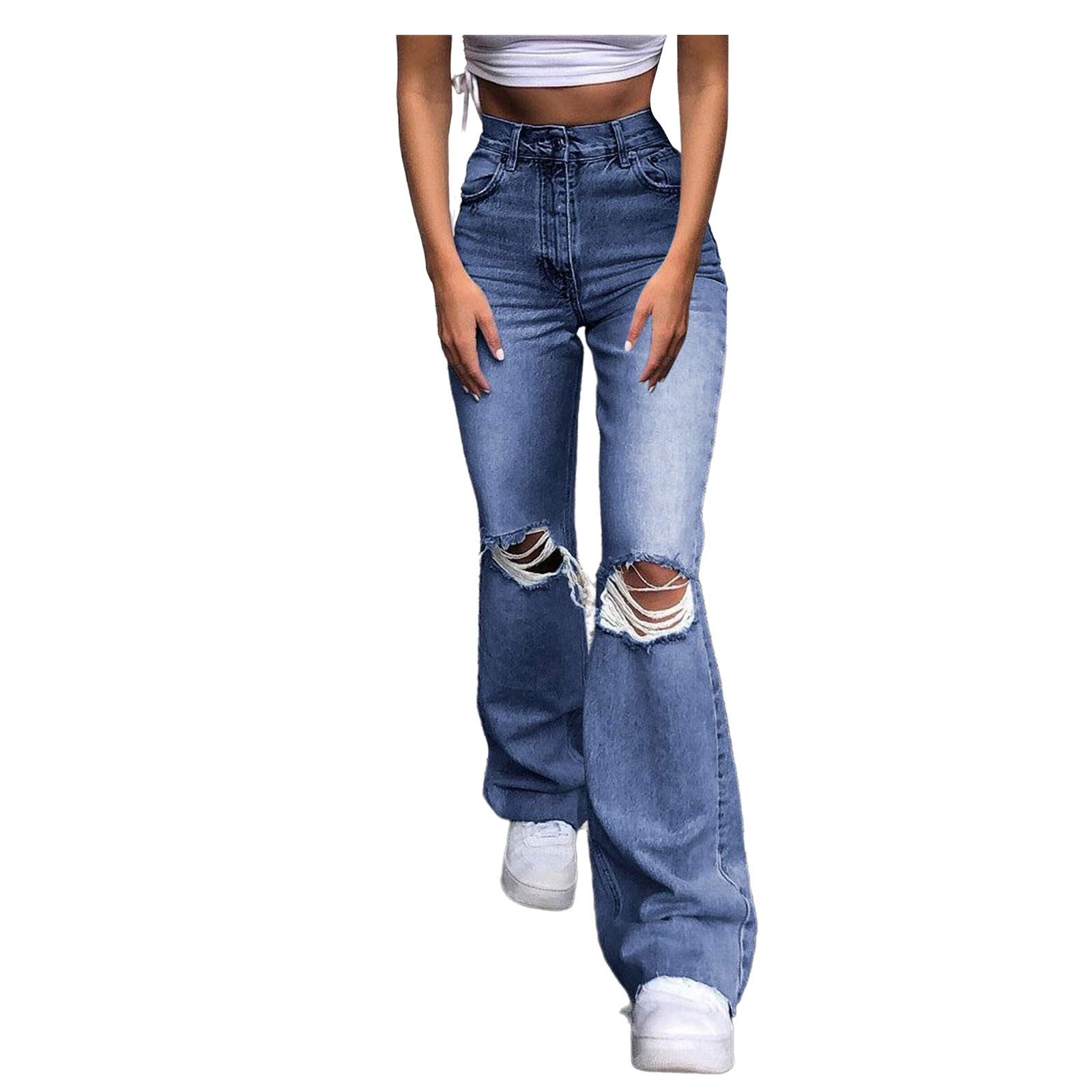 GOGOBO Y2K Fashion Jeans for Women - High Waisted Ripped Denim Pants, Retro Straight Wide Leg Baggy Trousers | Casual Streetwear, Vintage Outfits & 90s Style