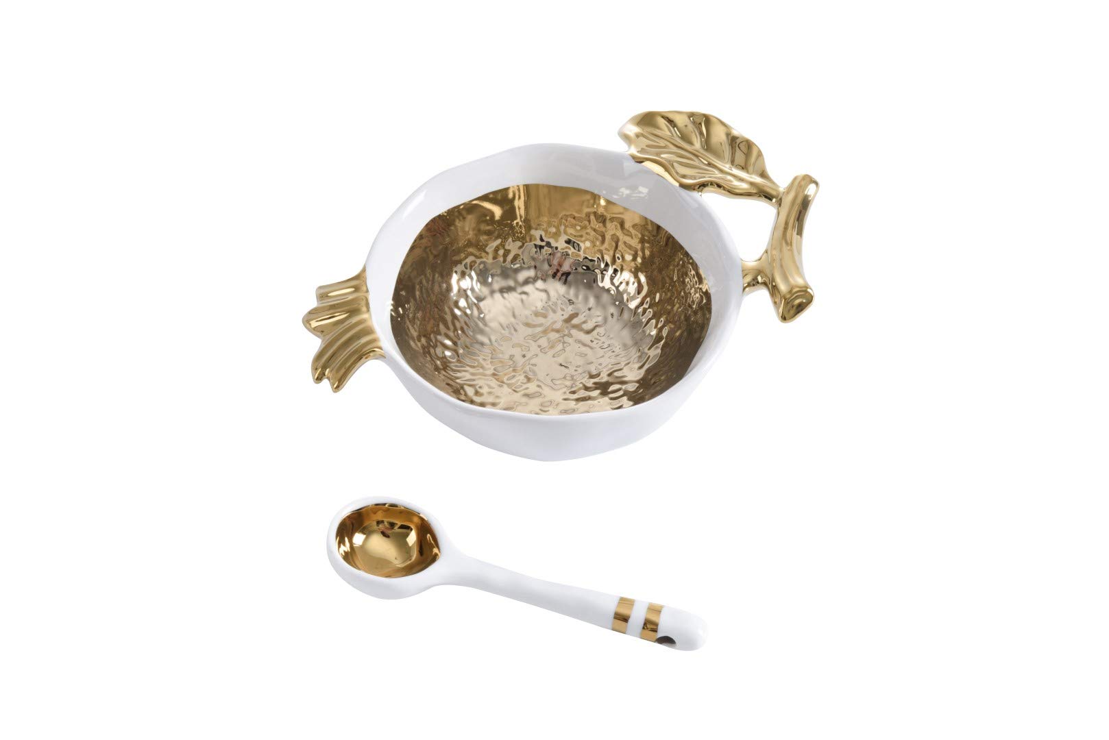 Pampa Bay Get Gifty Bowl and Spoon Set - 16oz Ceramic Soup Bowls with Spoons for Soup, Cereal, Snacks, Nuts, Ice Cream - Elegant Gold Pomegranate Design - Perfect for Dining, Gifts, and Home Decor