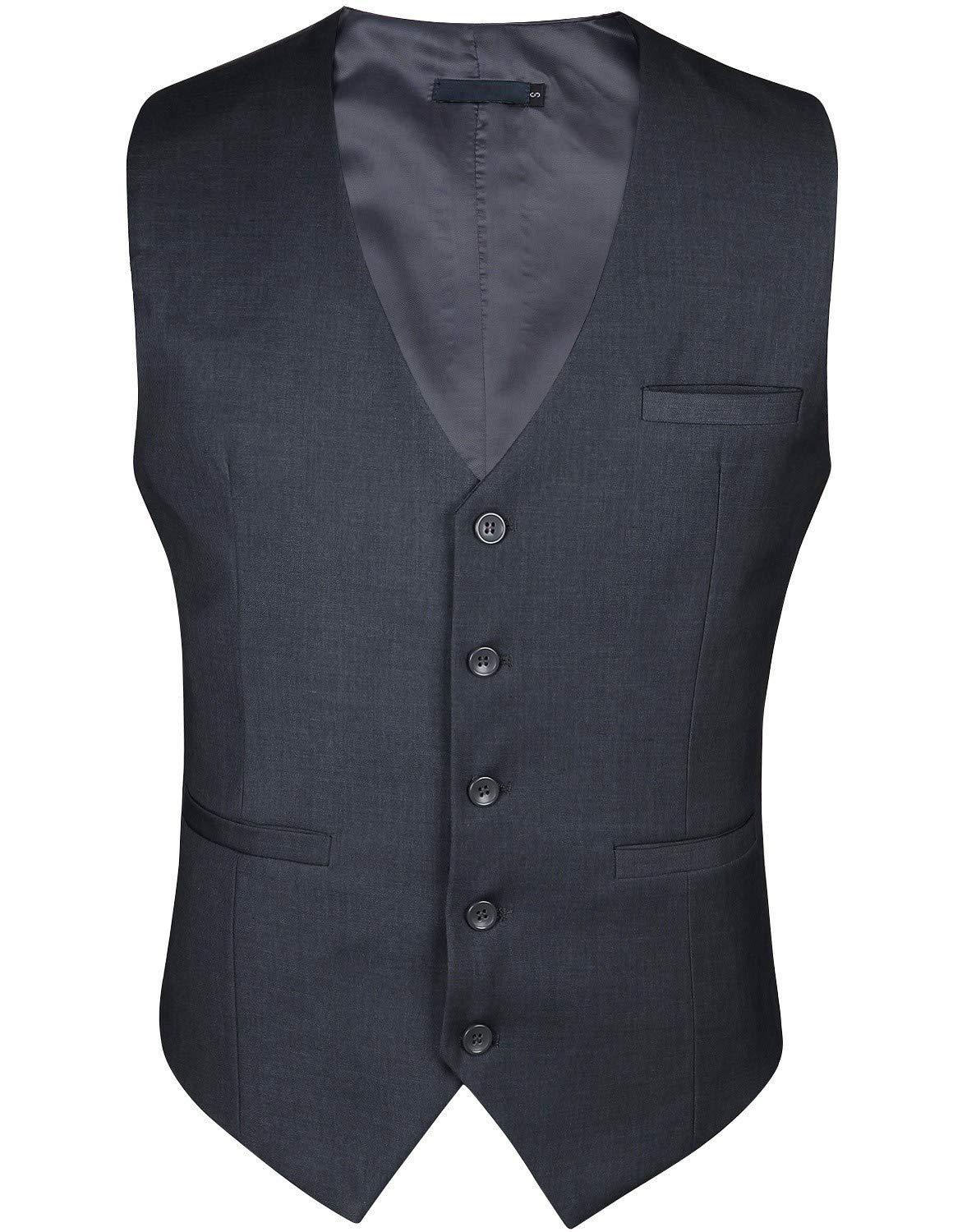 Enlision Men's Formal Suit Vest - Slim Fit Business Waistcoat for Suit & Tuxedo | Solid Color Dress Vest for Weddings, Office & Special Occasions