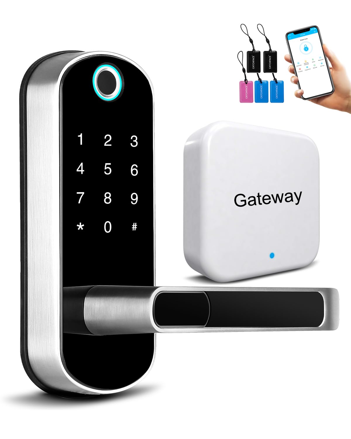 CATCHFACE WiFi Smart Lock with Gateway Bundle - Fingerprint & IC Card Keyless Entry Biometric Door Lock - Secure Smart Home Lock for Front Doors, Apartments & Rental Properties - Ideal for Airbnb Hosts & Home Security