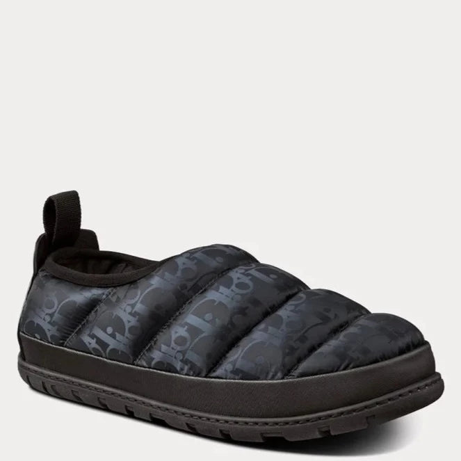 Dior Quilted Oblique Snow Slippers for Women - Luxury Winter House Shoes with Monogram Design - Perfect for Home, Lounge & Cold Weather Comfort