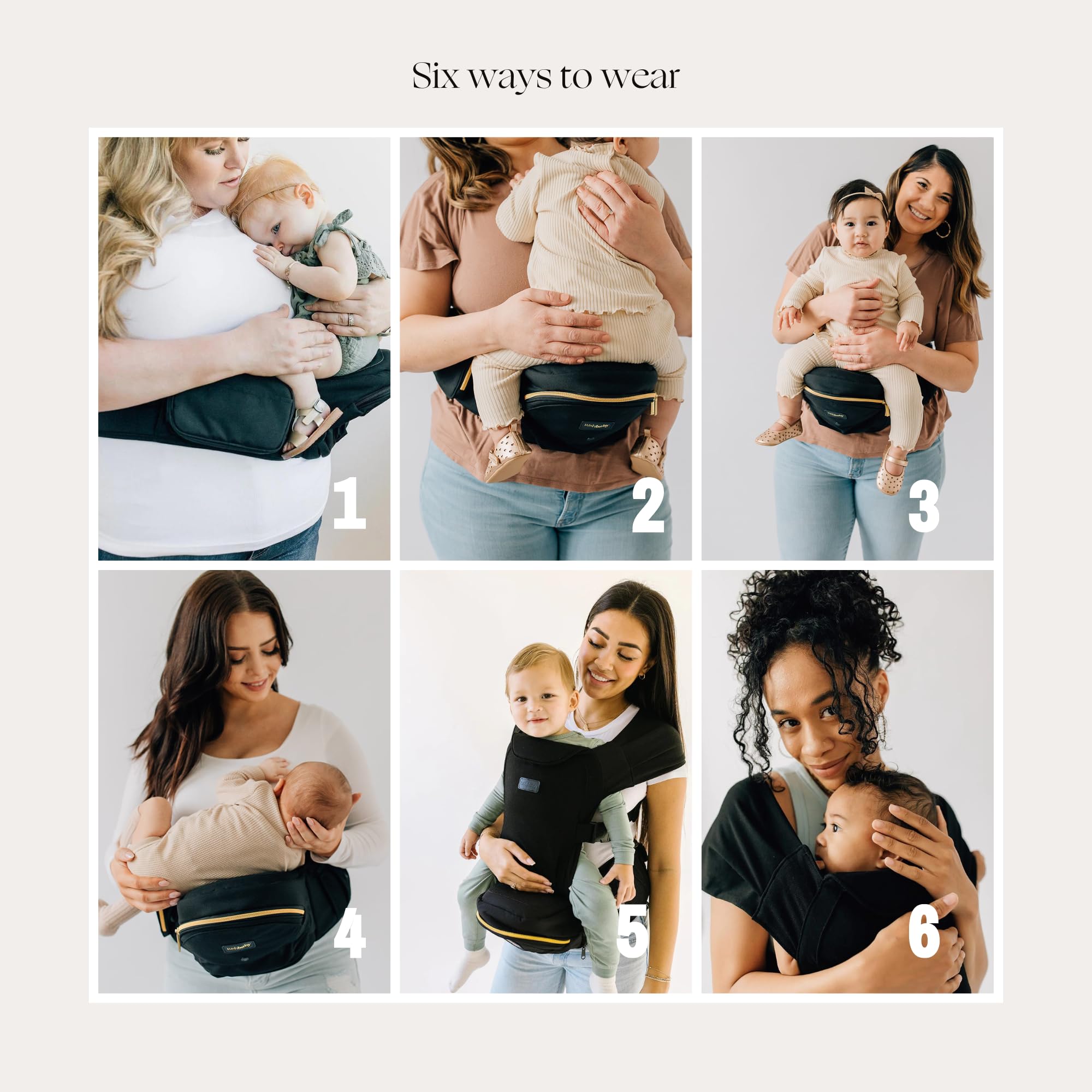 TushBaby Safety Certified Adjustable Hip Seat Carrier - Ergonomic Design for Newborns, Toddlers & Kids, Machine Washable, Ultra-Comfortable Waist Support (Grey) | Perfect for Shopping, Travel & Everyday Parenting