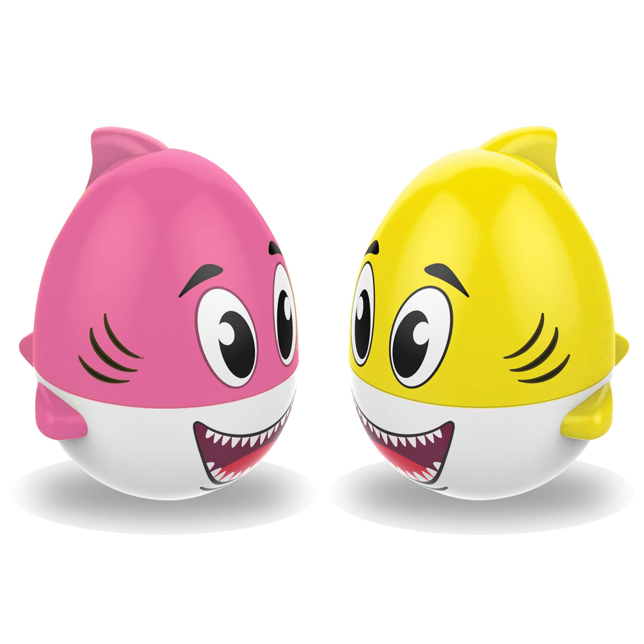 Kidzlane Shark Bath Toys for Babies & Toddlers 6+ Months - 2-Pack Wobble Shark Toys with Sound Effects (Pink & Yellow) | Fun Bathtime & Pool Play for Infants