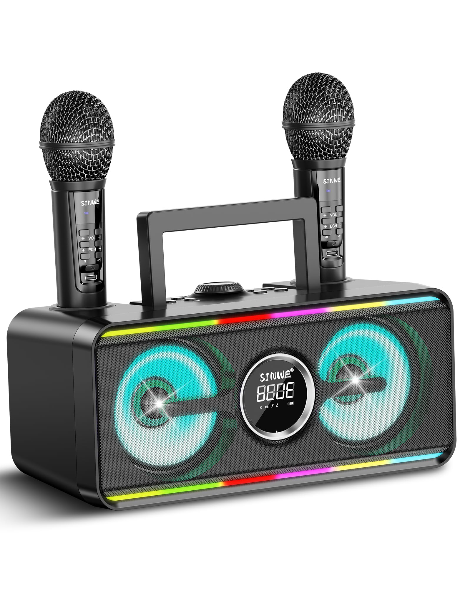 Portable Bluetooth Karaoke Machine with 2 UHF Wireless Microphones & LED Lights - Home Party Speaker System for Adults & Kids | Indoor/Outdoor Use, Weddings, Church Events, Birthday Gifts (K2 Model) - Perfect for Family Gatherings, Karaoke Nights & Special Celebrations