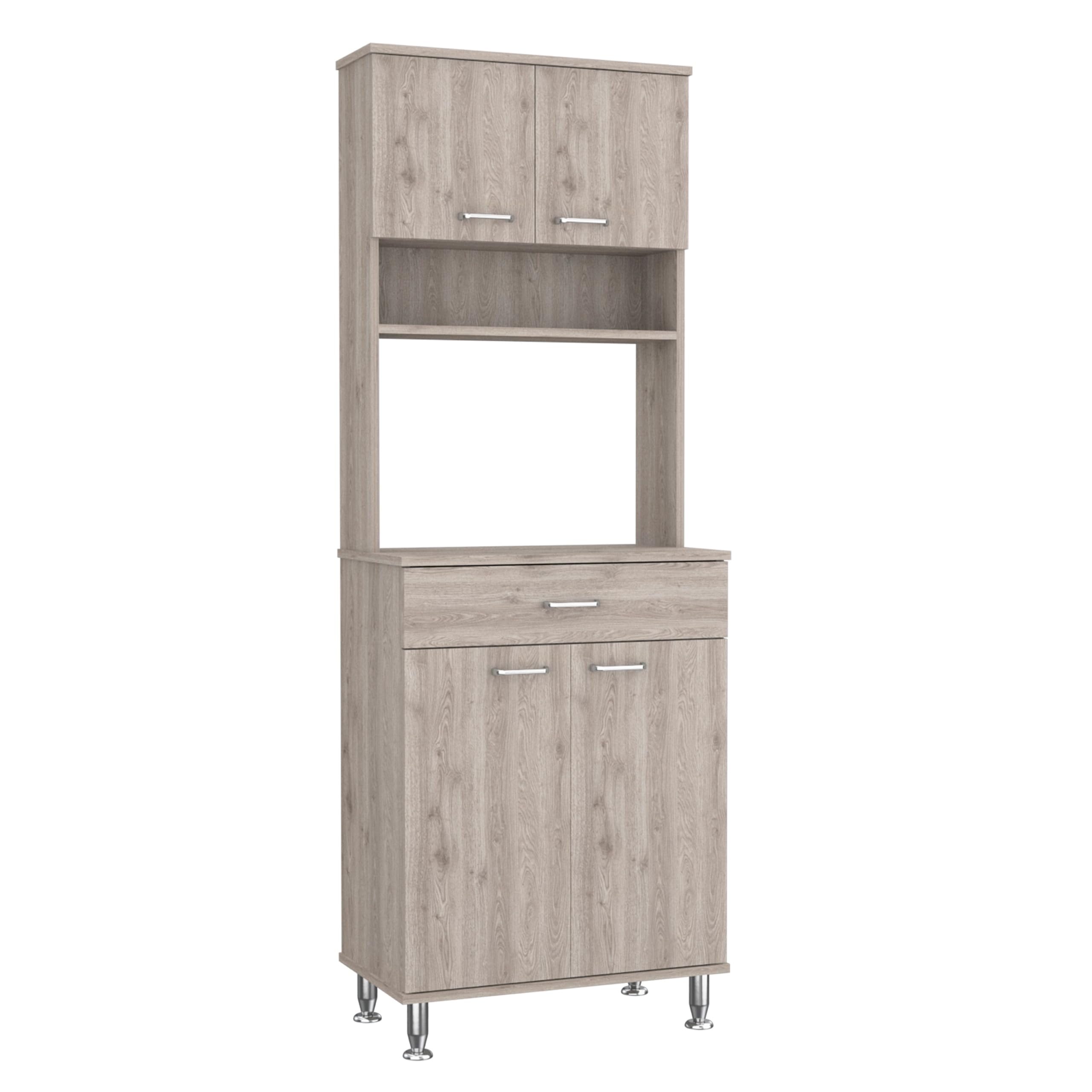 TUHOME Della 60 Inch Kitchen Pantry Cabinet with Countertop - Light Gray Storage Organizer for Spices, Cookware & Small Appliances | Perfect for Modern Kitchens & Pantry Organization