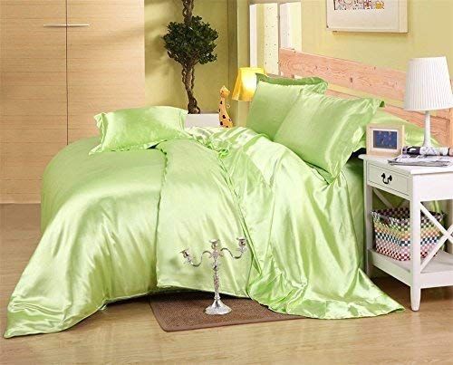 Luxury Silk Satin Down Alternative Comforter - 400 GSM Ultra Soft & Breathable - Box Stitched Design - Machine Washable - Full/Queen Size 88x88 Inches - Sage Green - Perfect for Bedroom, Guest Room & Hotel Use