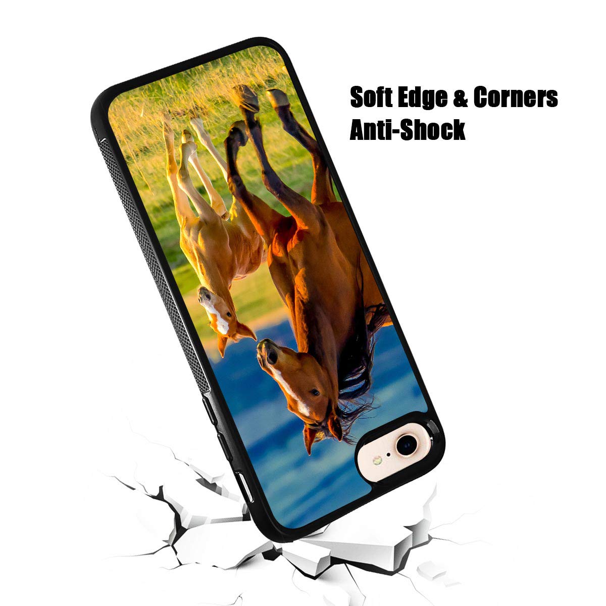 Durable Soft Protective Phone Case for iPhone 8, iPhone 7, iPhone SE 2 (2020) - Horse Pony Design - Shockproof Slim Cover for Everyday Use & Outdoor Activities