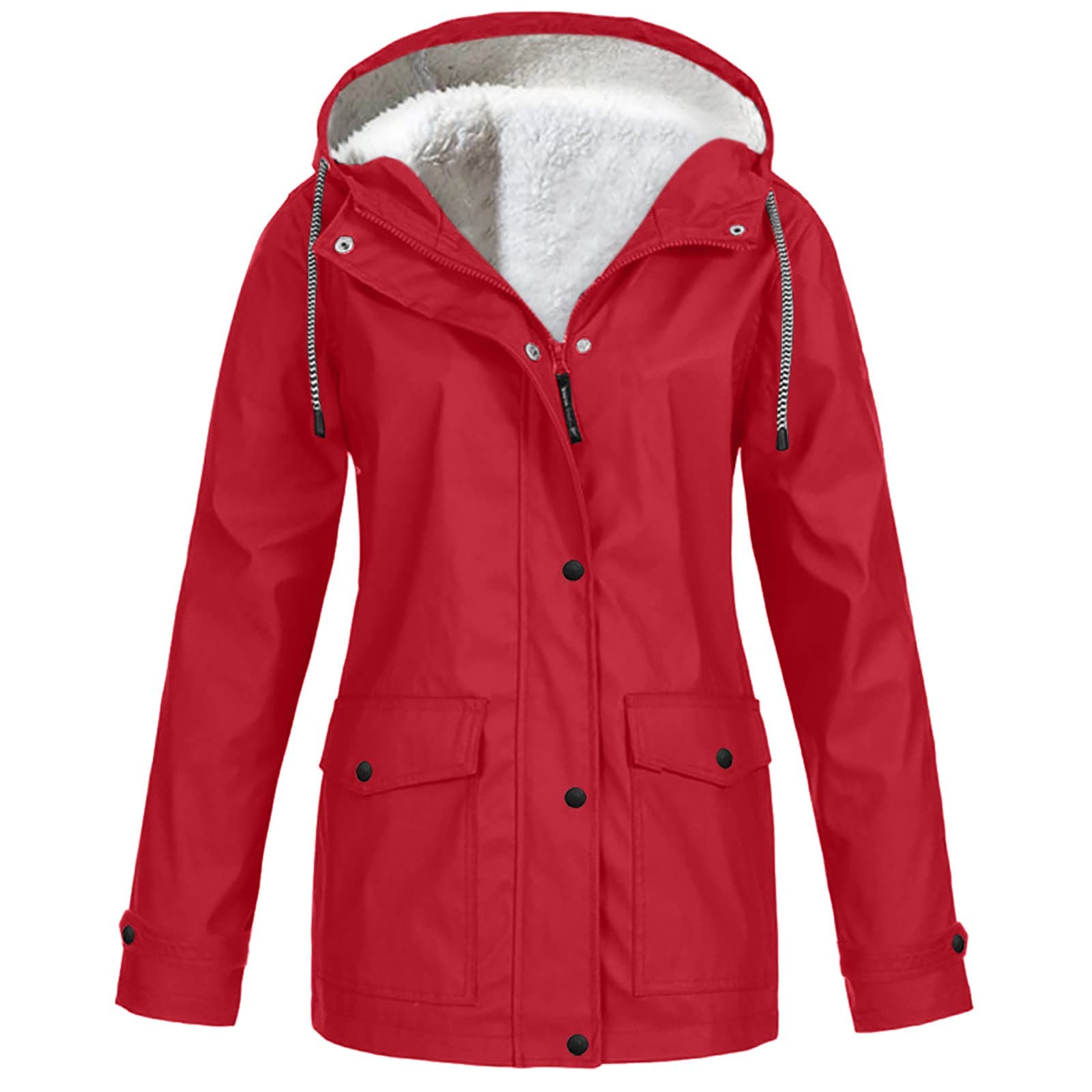 URBEST Women's Fleece Lined Windbreaker - Lightweight Waterproof Rain Jacket with Hood & Pockets for Hiking, Running & Outdoor Activities