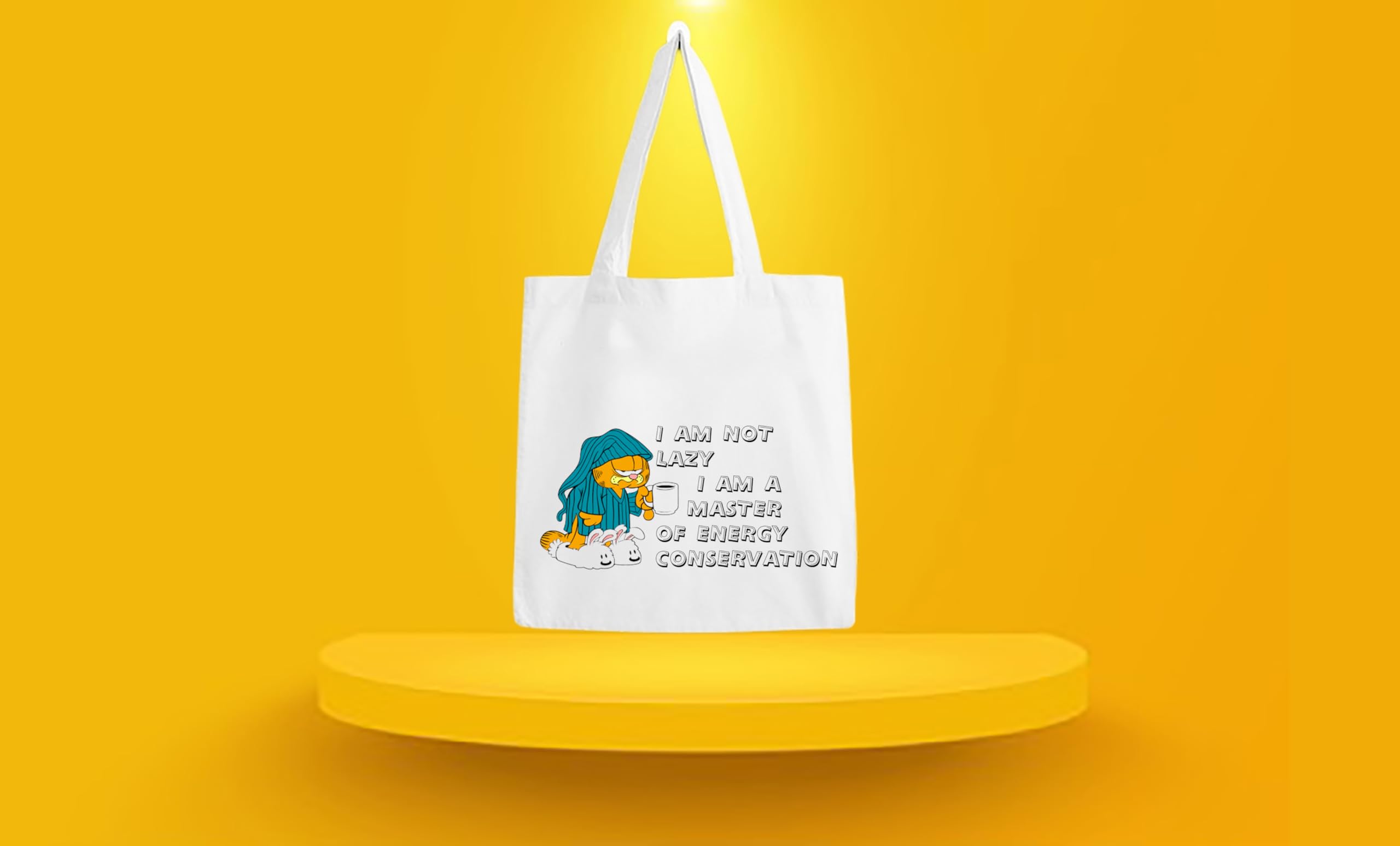 Garfield Cartoon Printed Cotton Canvas Tote Bag - White 14x16 Inches - Cute Funny Gift for Friends, College Students & Office Workers - Perfect for Shopping, Beach Trips & Daily Use