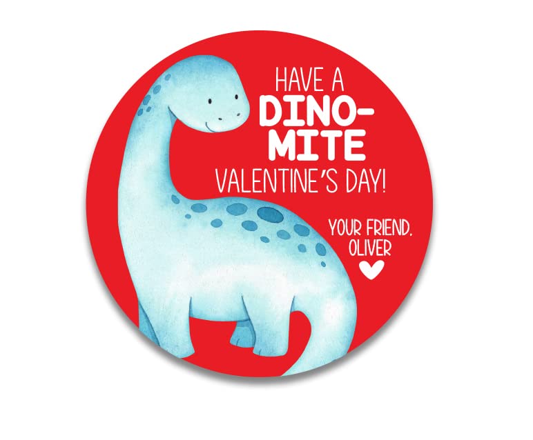 Dinosaur Valentine's Day Stickers - Personalized Dino Valentine Treat Bag Labels for Kids Classroom Party | 'Valentine You Are Dino-Mite' Tags for Boys | Perfect for School Exchanges & Gift Decorations