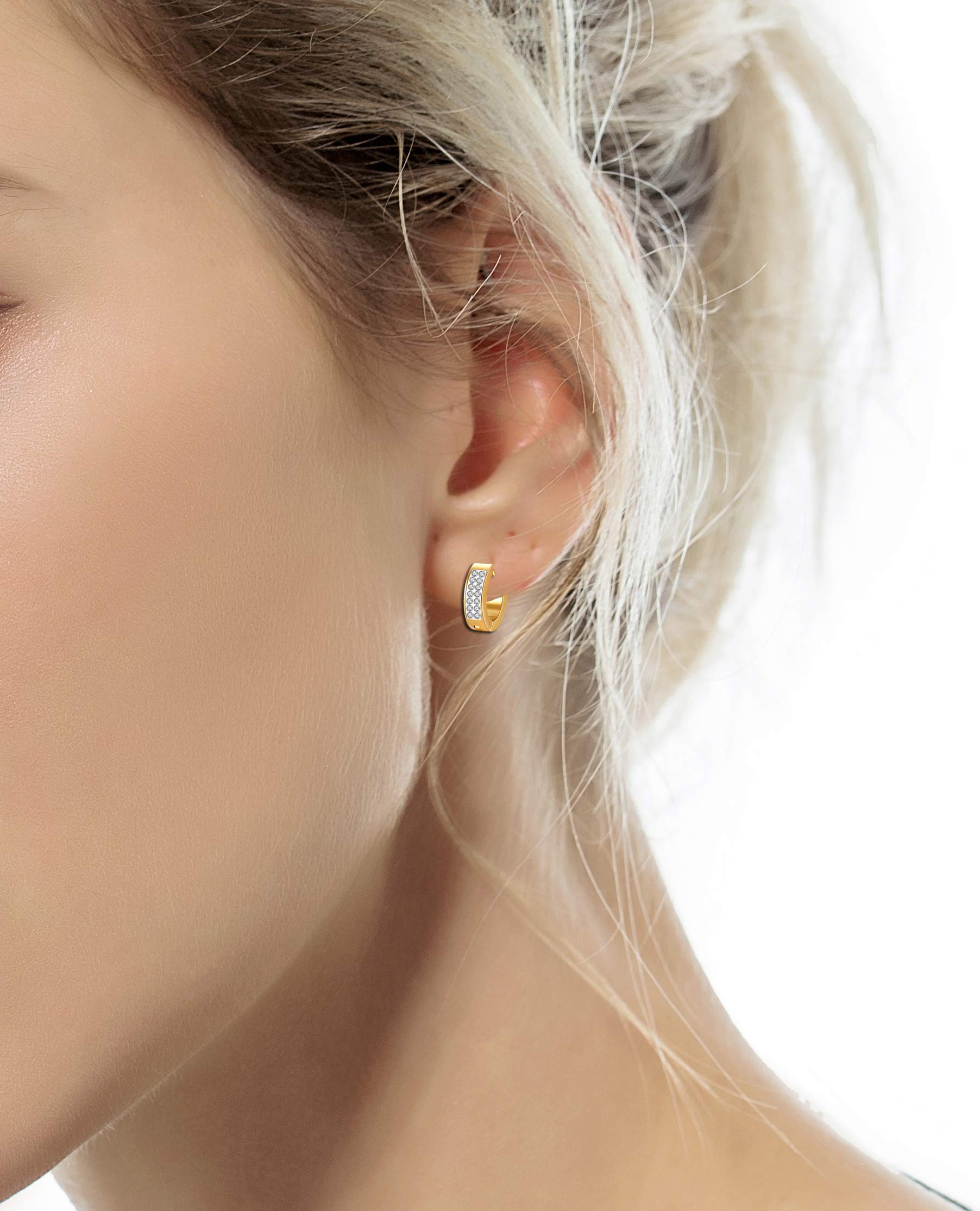 12 Pairs Stainless Steel Small Hoop Earrings Set - CZ Inlaid Huggie & Dangle Earrings for Men & Women (Silver/Black/Gold) | Everyday Wear, Gift Giving, Party & Wedding Accessories