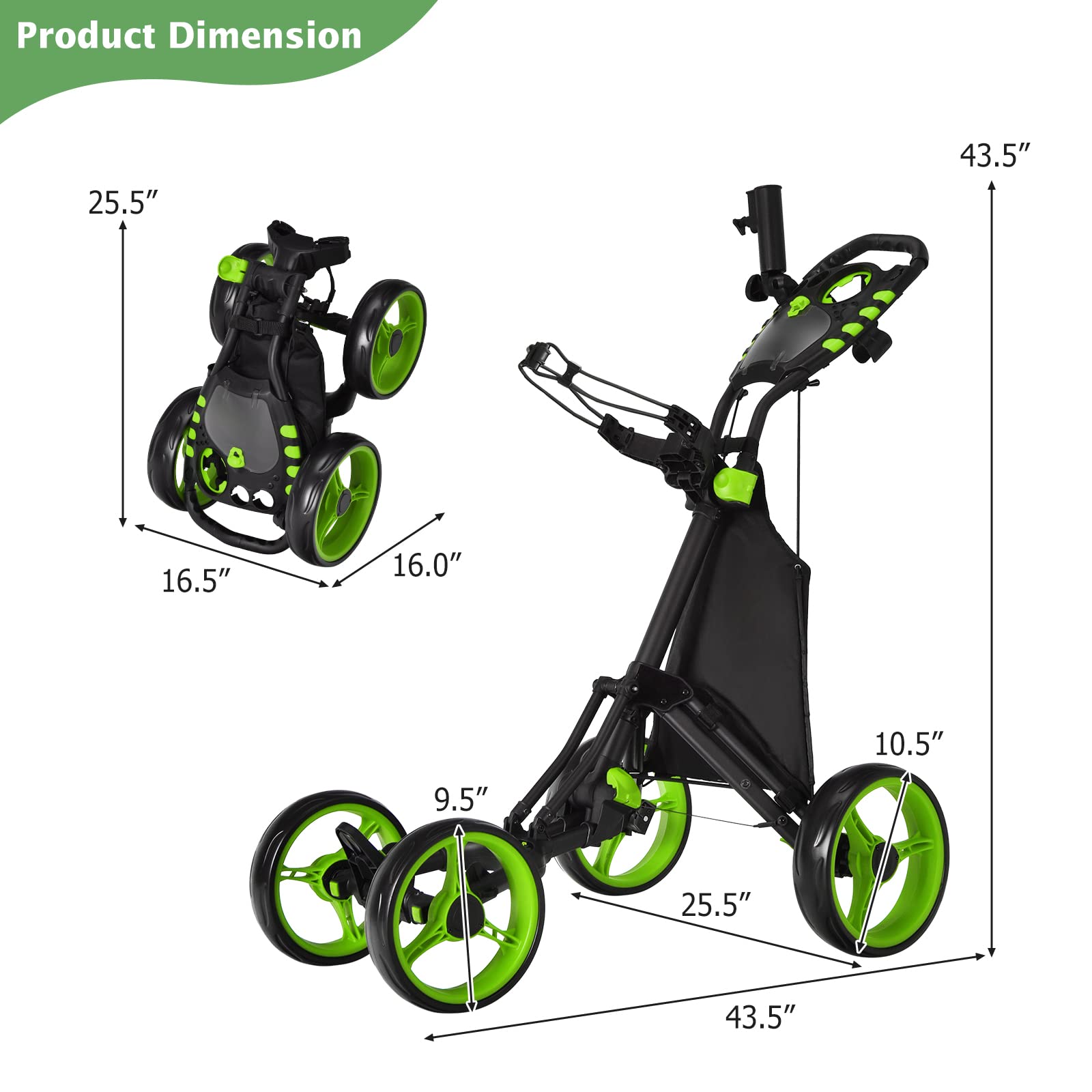 Tangkula Lightweight Aluminum Golf Push Pull Cart - 4 Wheel Collapsible Golf Trolley with Foot Brake, Adjustable Handle, Cup & Umbrella Holder - Perfect for Golf Courses, Driving Ranges & Outdoor Practice