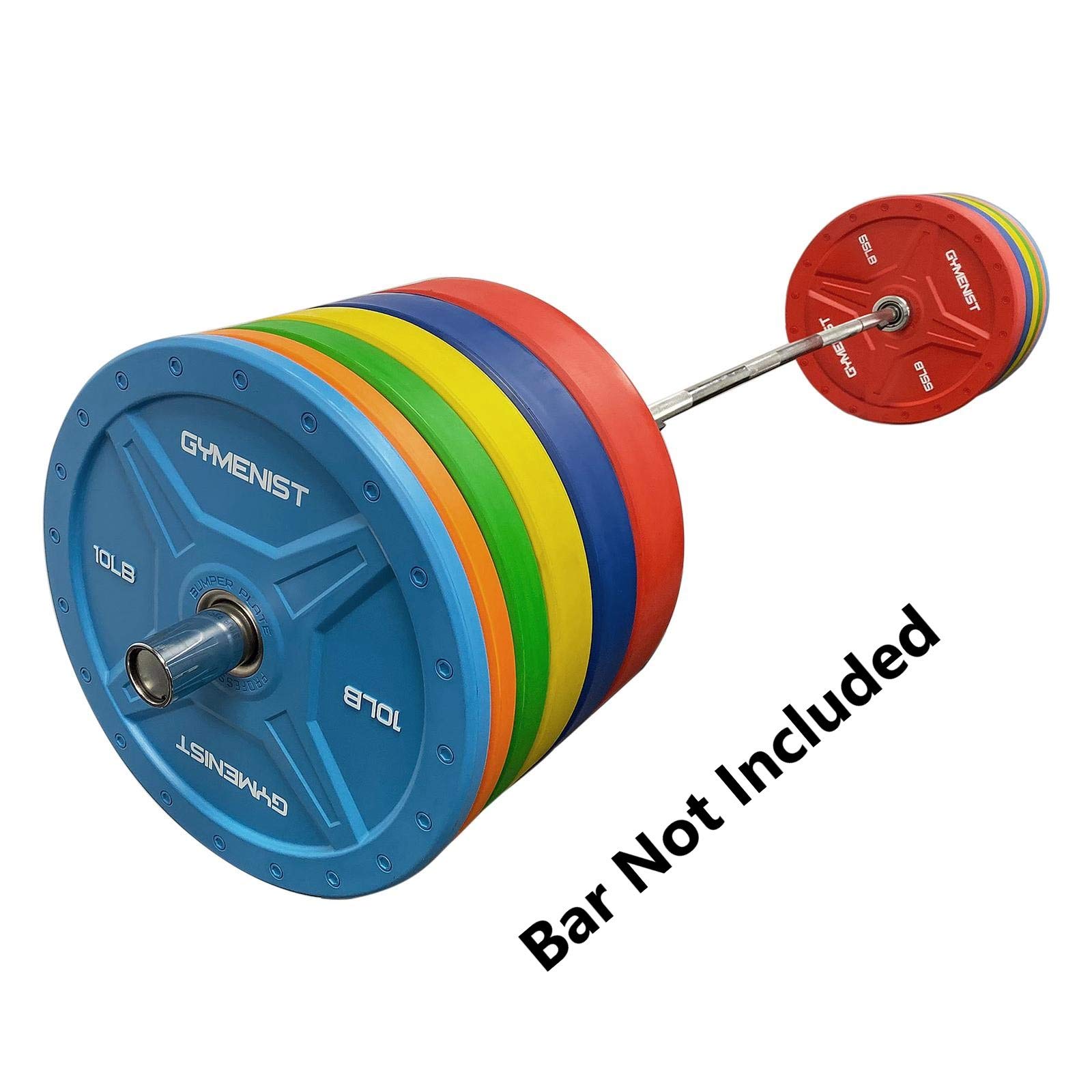 GYMENIST Olympic Bumper Plates 10-55 LB Set - Compatible with 2 Inch Olympic Bars, Black & Multi-Color Options for Commercial & Home Gyms - Perfect for Weightlifting, CrossFit & Strength Training