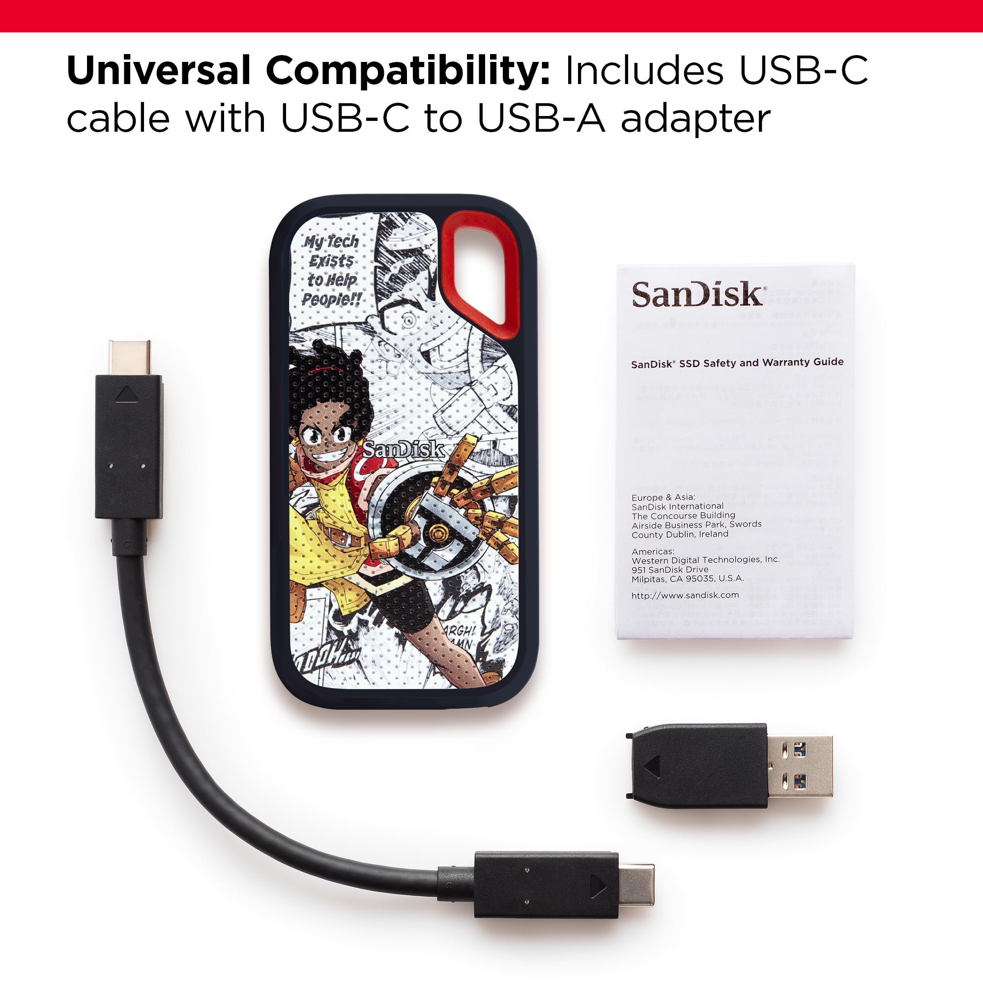 SanDisk 1TB Extreme Portable SSD - High-Speed External Solid State Drive with USB-C & USB 3.2 Gen 2 (Up to 1050MB/s), IP65 Water & Dust Resistant, Updated Firmware - Perfect for Travel, Photography & Gaming Storage