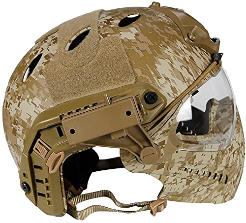 PJ Tactical Fast Helmet - Military Grade Full Face Protection for Airsoft, Paintball & Tactical Training | Detachable Face Shield & Goggles Included | Ideal for Outdoor Sports, Combat Simulation & Safety Gear Enthusiasts