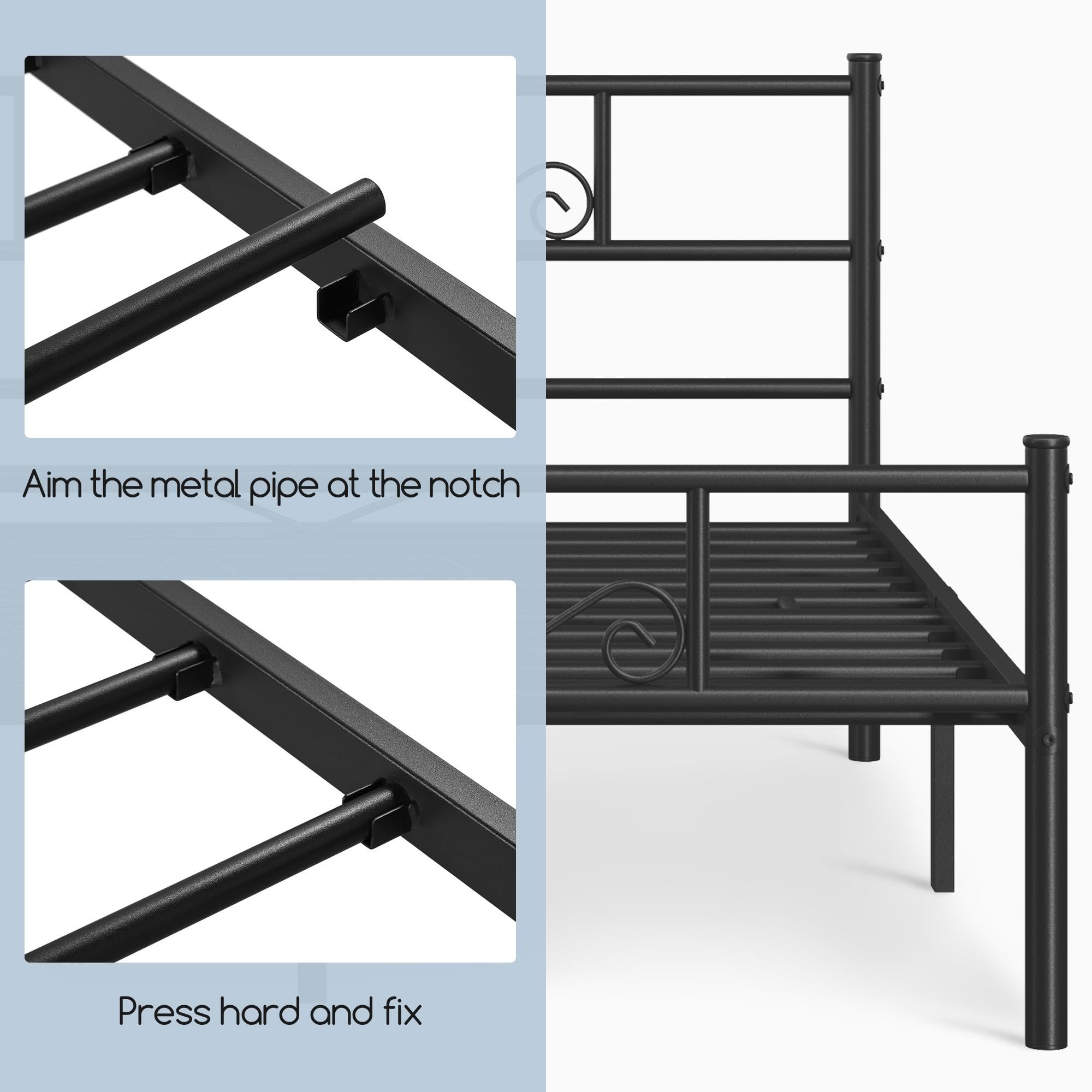 Yaheetech Full Size Metal Bed Frame with Headboard & Footboard - Sturdy Platform Bed No Box Spring Needed, Easy Assembly, Black - Perfect for Bedrooms, Guest Rooms & Dorm Rooms