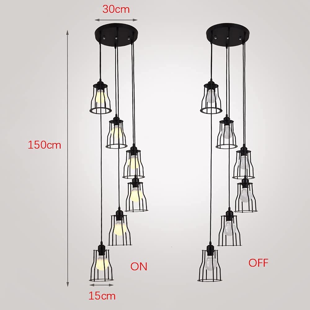 Modern 6-Light Black Glass Chandelier - Elegant Pendant Lighting Fixture for Kitchen Island, Dining Room & Foyer | Clear Glass Long Hanging Light for Contemporary Home Decor