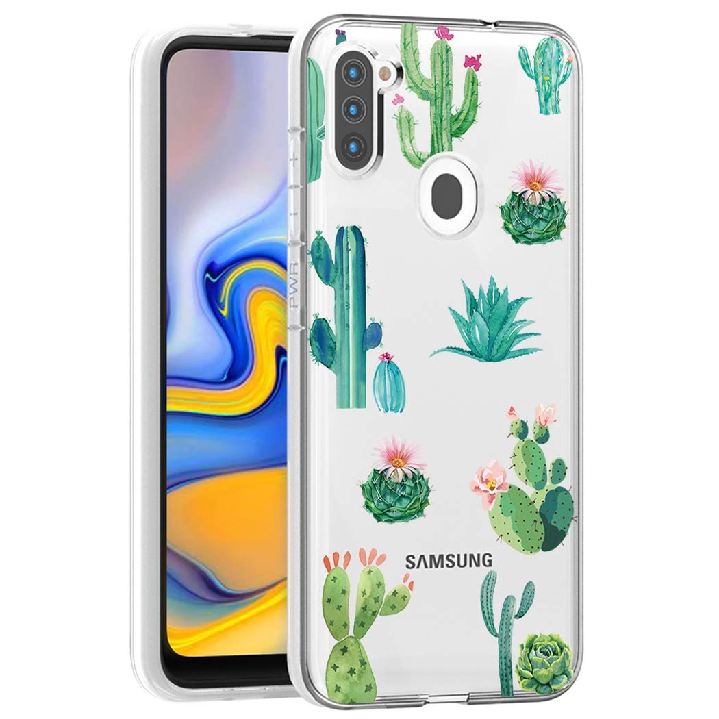 Samsung Galaxy A11 Phone Case for Women - Soft Clear TPU Shockproof Protective Cover with Cactus Design | Slim Fit Transparent Case for Everyday Protection at Work, School & Travel
