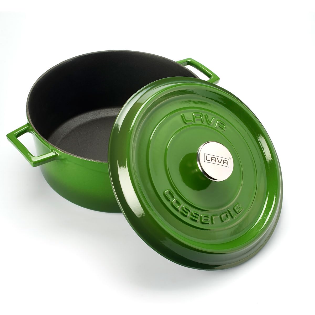 LAVA Cast Iron Extra Large 6.7L (28cm) Round Green Casserole Dutch Oven - Perfect for Braising, Stewing & Slow Cooking Soups, Stews & Bread Baking