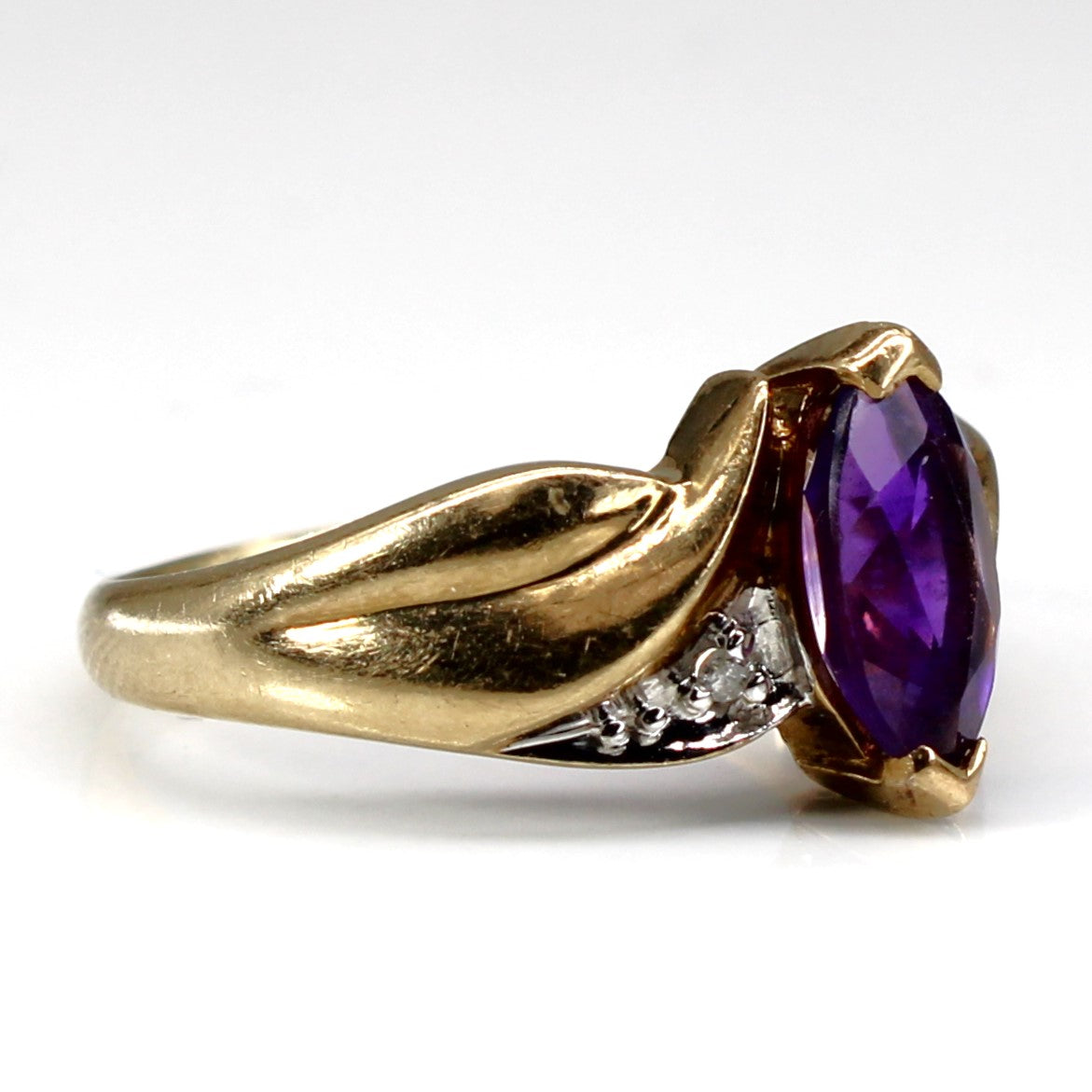 Exquisite Bypass Amethyst & Diamond Ring - 0.75ct Amethyst & 0.02ctw Diamonds - Size 7 - Elegant Jewelry for Women - Perfect Gift for Anniversary, Birthday & Special Occasions