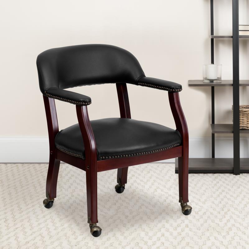 Premium FLASH Vinyl Conference Chair with Accent Nailhead Trim & Smooth-Rolling Casters - Ergonomic Office Chair for Executive Meetings, Home Office & Professional Workspaces