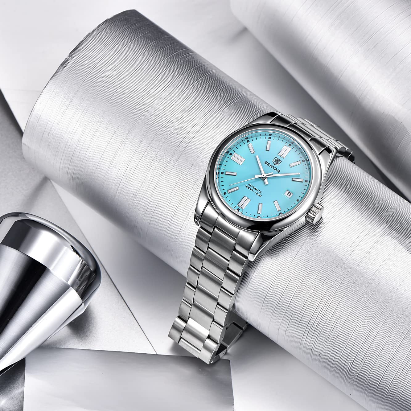BENYAR Classic Men's Automatic Mechanical Watch - Stainless Steel Strap, Waterproof, Luminous - Business & Sports Wristwatch for Office, Formal Events & Outdoor Activities