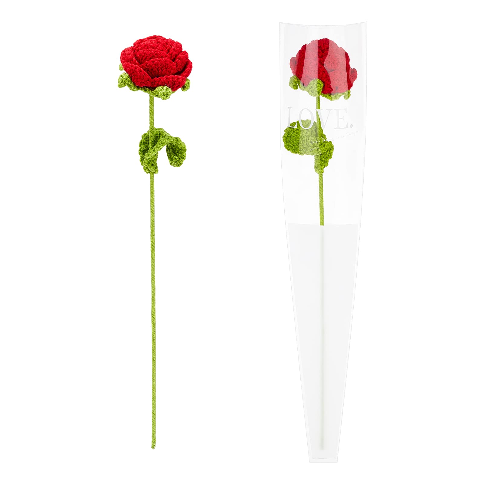 Handmade Knitted Rose Flower - 2pcs Set with Gift Bag, Artificial Crochet Red Roses for Wife, Girlfriend, Lovers - Perfect for Birthday, Anniversary, Valentine's Day & Romantic Home Decor