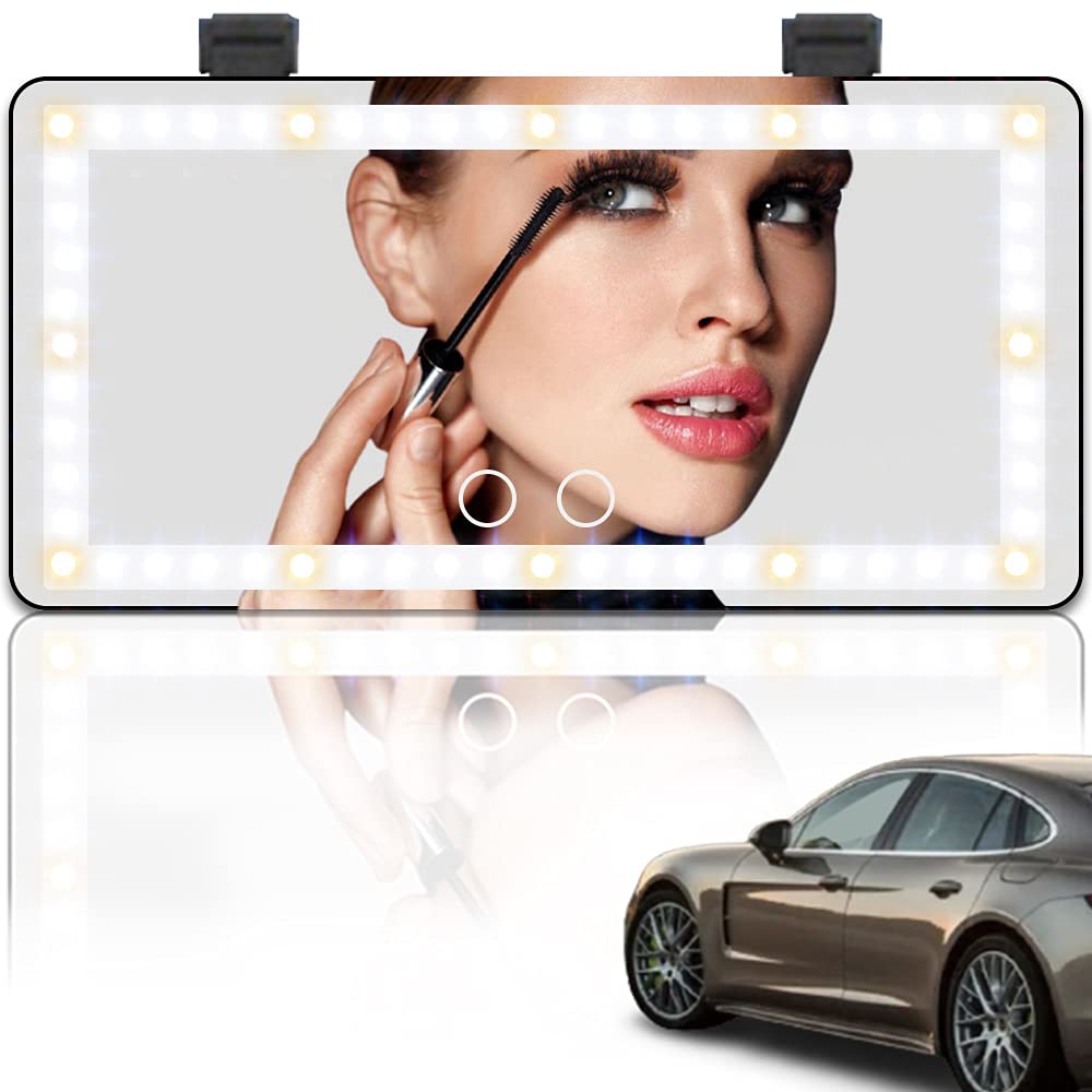 Car Makeup Mirror with 3 Color LED Lights, USB Charging, Touch Screen & Dimmable Sun Visor Vanity Mirror - Portable Lighted Mirror for Women, Perfect for Travel, Home, Christmas & Valentine Gifts