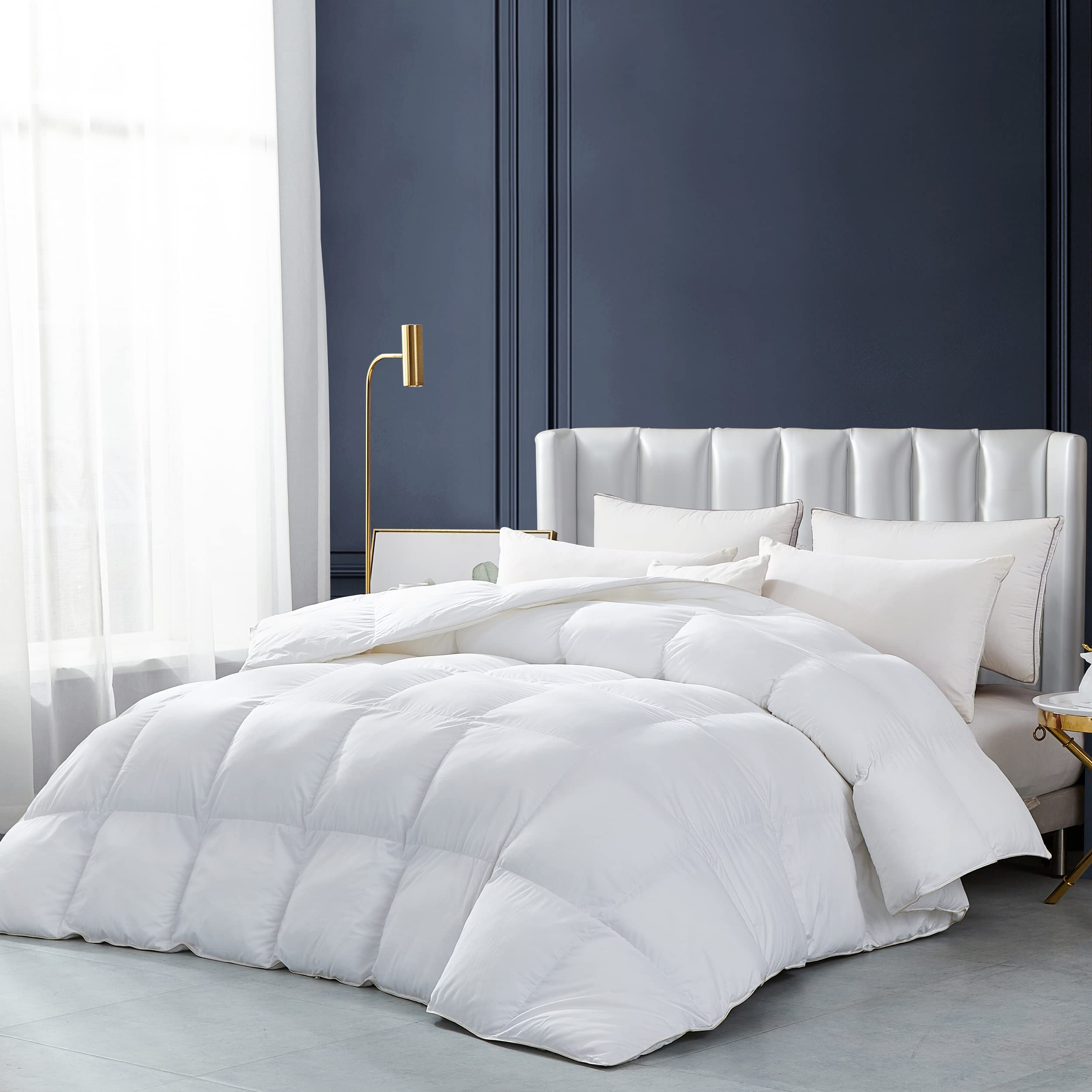 Premium King Size Goose Feather Down Comforter - 100% Egyptian Cotton Cover - 75oz Heavyweight Winter Warmth - White Solid Luxury Bedding for Cold Weather - Perfect for Master Bedrooms & Cozy Winter Nights
