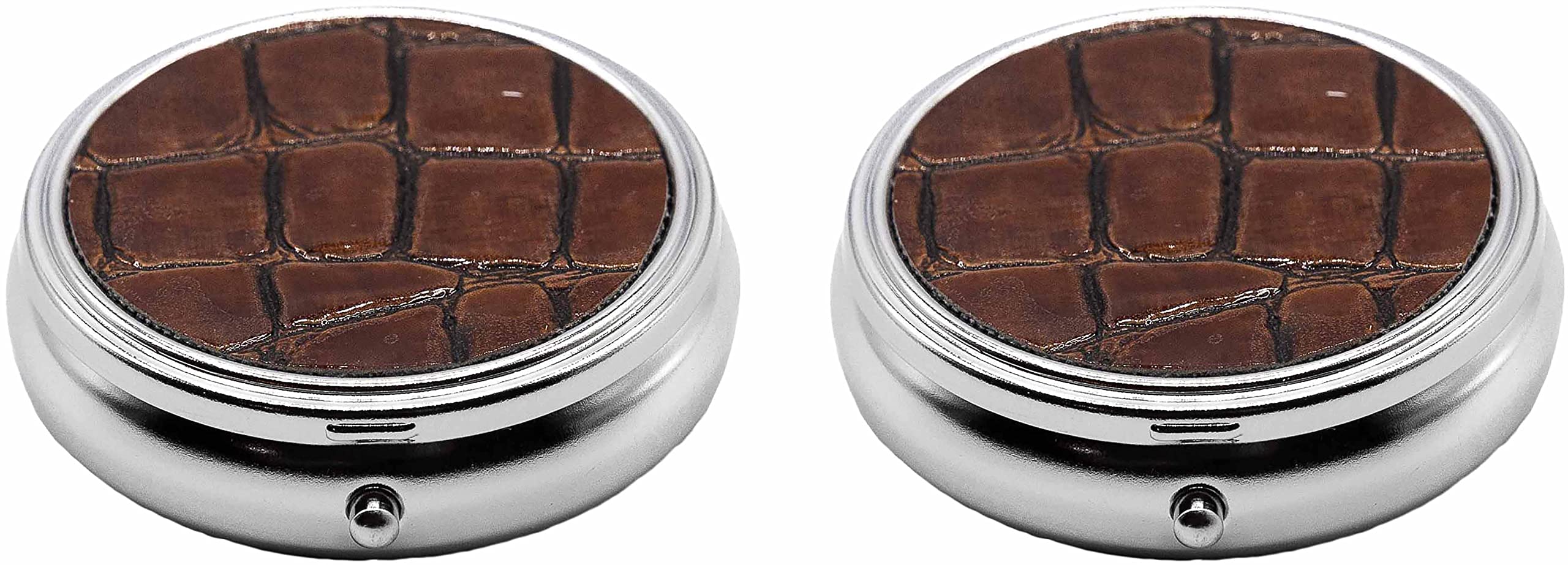 Stephanie Imports 2-Pack Triple-Compartment Pill Organizer Set - Circular Medicine Box with Insert in Brown Faux Leather | Perfect for Daily Medication, Travel & Elderly Care