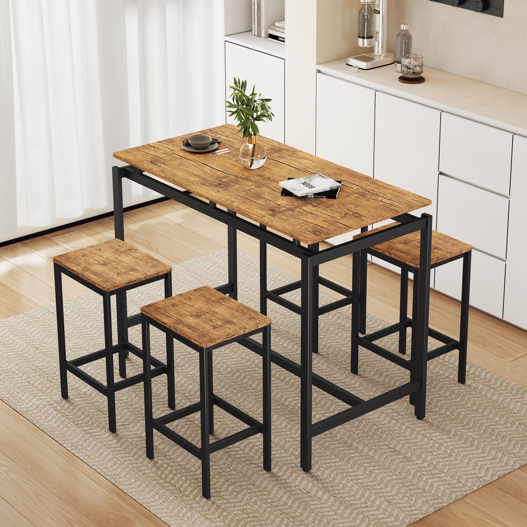 Modern 5-Piece Counter Height Pub Table Set with 4 Chairs, Brown - Perfect for Bars, Breakfast Nooks, Kitchens, and Small Dining Spaces