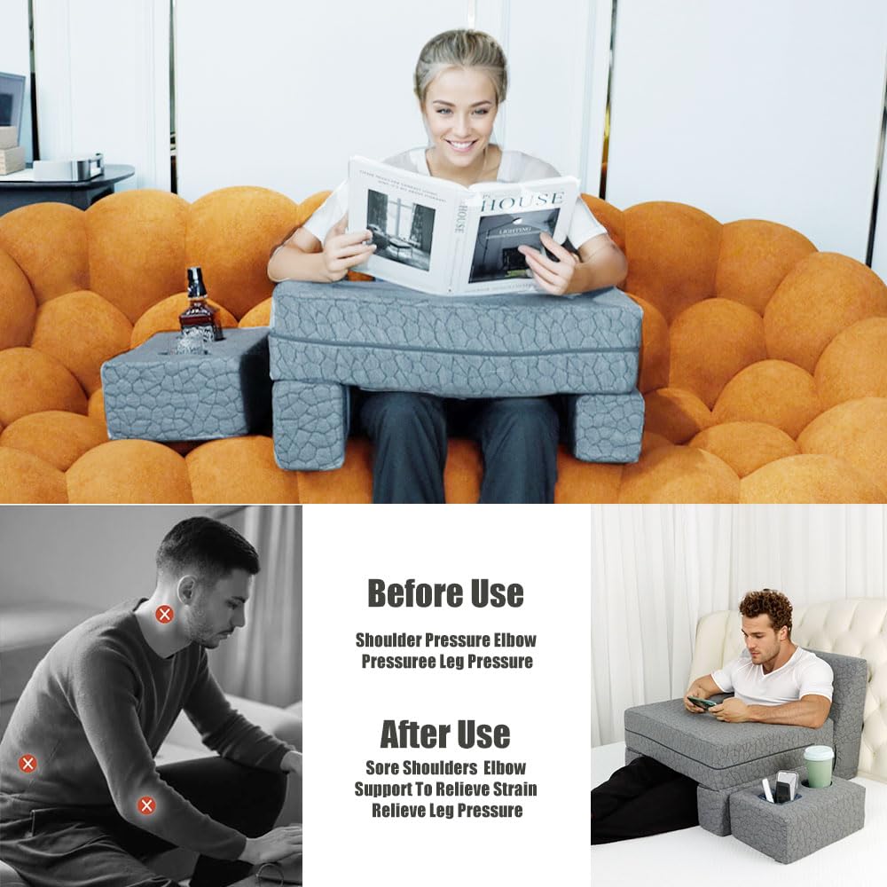 **Bespilow Extra Large Reading & Gaming Pillow with Cup Holder - Adjustable Lap Desk for Work, Study & Play - Armrest Support for Adults on Bed, Sofa, Floor - Perfect for Nintendo Switch, Laptops & Relaxation (Great for Home, Office & Travel Use)**