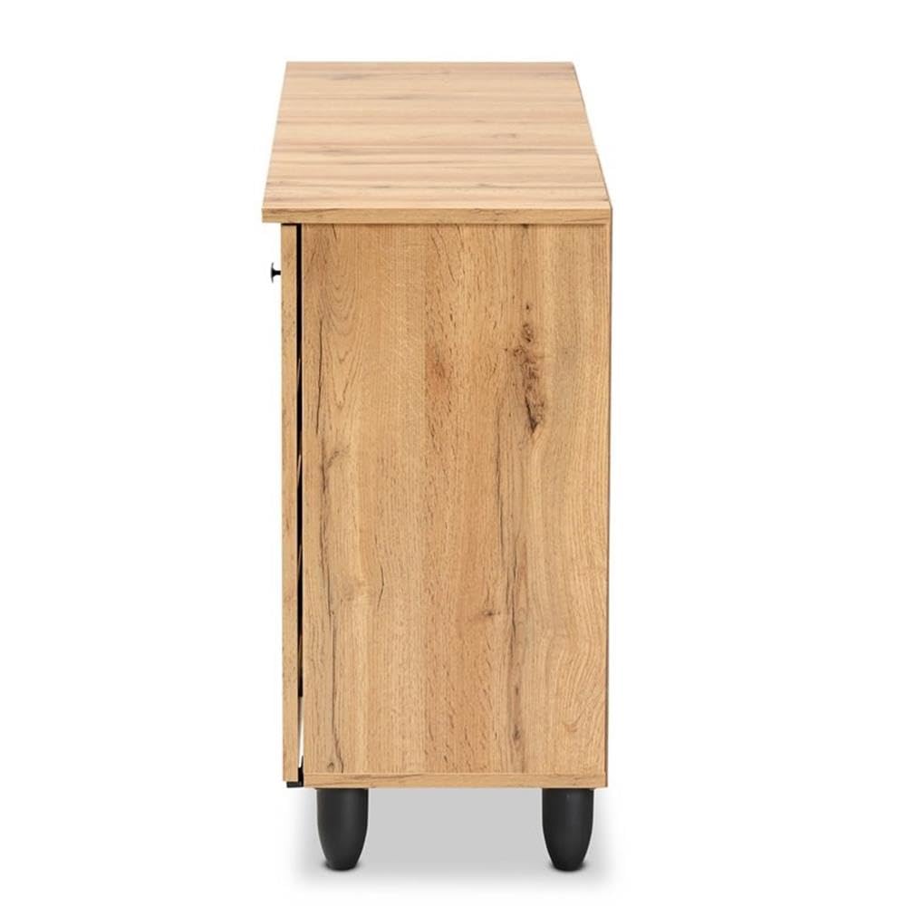 Baxton Studio Gisela Modern 3-Door Shoe Cabinet - Solid Oak Wood Storage Organizer with Brown Finish for Entryway, Closet & Bedroom Organization