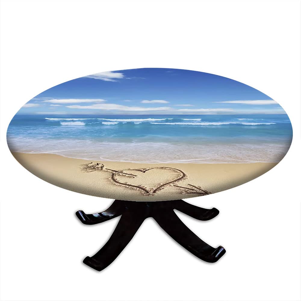 Ocean Round Tablecloth - Marine Themed Waterproof & Wipeable Elastic Edge Table Cover for 44 Inch Tables - Perfect for Weddings, Banquets, Restaurants & Parties (Beach Decor, Nautical Dining, Outdoor Events)