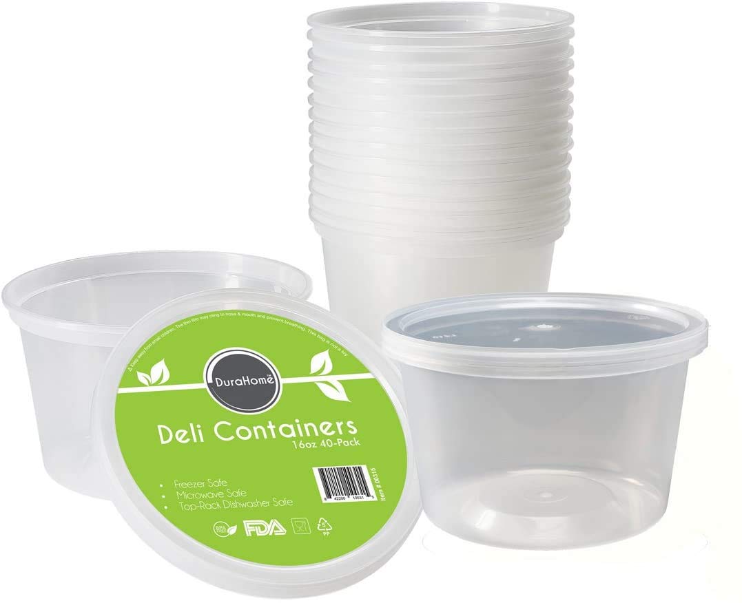 DuraHome 40-Pack 16 oz BPA-Free Leakproof Deli Containers with Lids - Microwave, Freezer & Dishwasher Safe Clear Plastic Food Storage Containers for Meal Prep, Leftovers & Restaurant Takeout