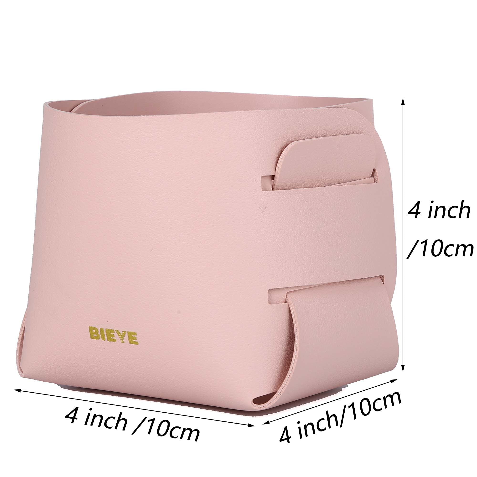 Bieye LSB001 Collapsible Leather Storage Bin - Pink Desk Organizer for Jewelry, Makeup, Pens, Pencils & Glasses - 4