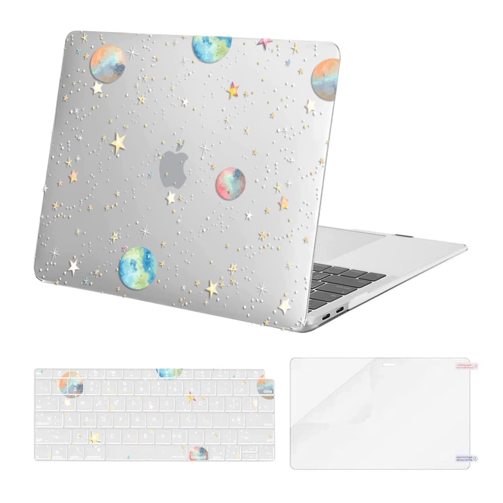 MOSISO MacBook Air 13 inch Case (2022/2021/2020/2019/2018 Models A2337 M1 A2179 A1932) - Hard Protective Cover with Keyboard Cover & Screen Protector, Transparent Space Planets Design - Perfect for Work, School & Travel