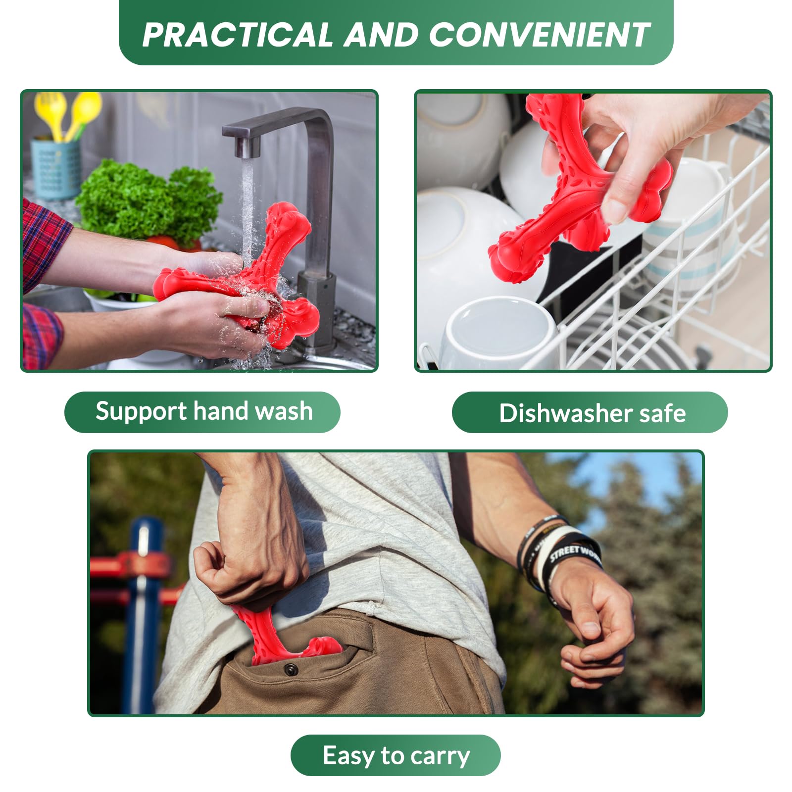 Durable Indestructible Dog Chew Toys for Aggressive Chewers - Large Breed Natural Rubber Bones with Teeth Cleaning | Perfect for Strong Chewers & Dental Health