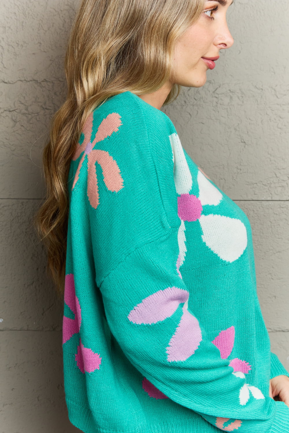 Floral Drop Shoulder Ribbed Trim Sweater for Women | Cozy Knit Pullover for Fall & Winter | Perfect for Casual Outfits, Date Nights & Office Wear