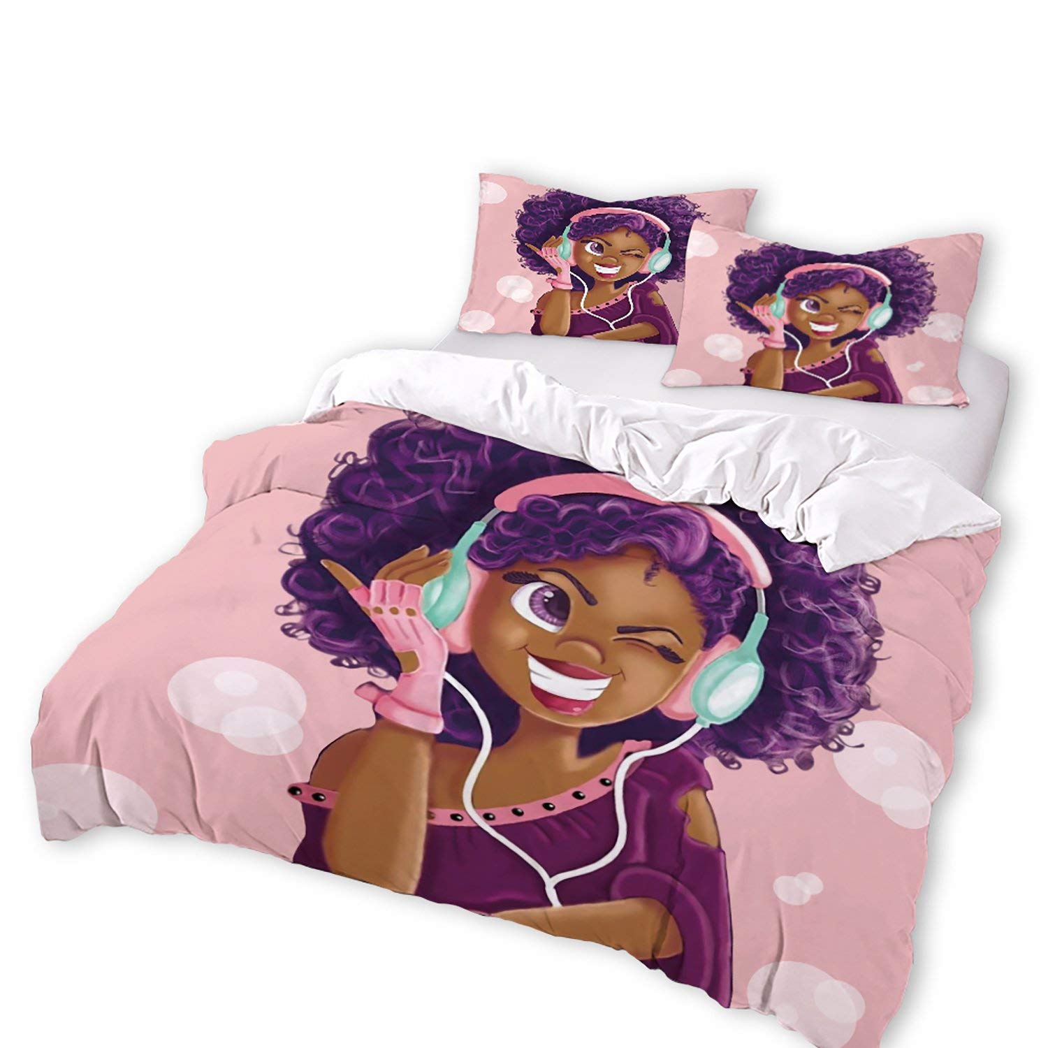 EasyNature African Black Magical Girl Bedding Set - Twin Size Microfiber Comforter Cover Set (3 Pieces) for Girls, Kids & Teens | 1 Duvet Cover + 2 Pillowcases | Perfect for Birthday Gifts, Kids Room Decor & Cozy Bedroom Makeover